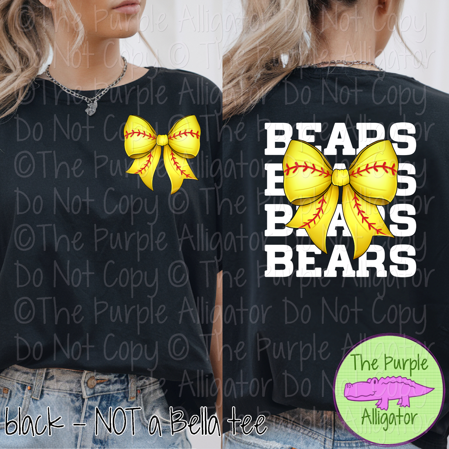 Bears Stack Softball Bow Front/Back Mascot School Spirit Wear Team Gear - CHOOSE YOUR TEXT COLOR - 0625 (d2f TPA)