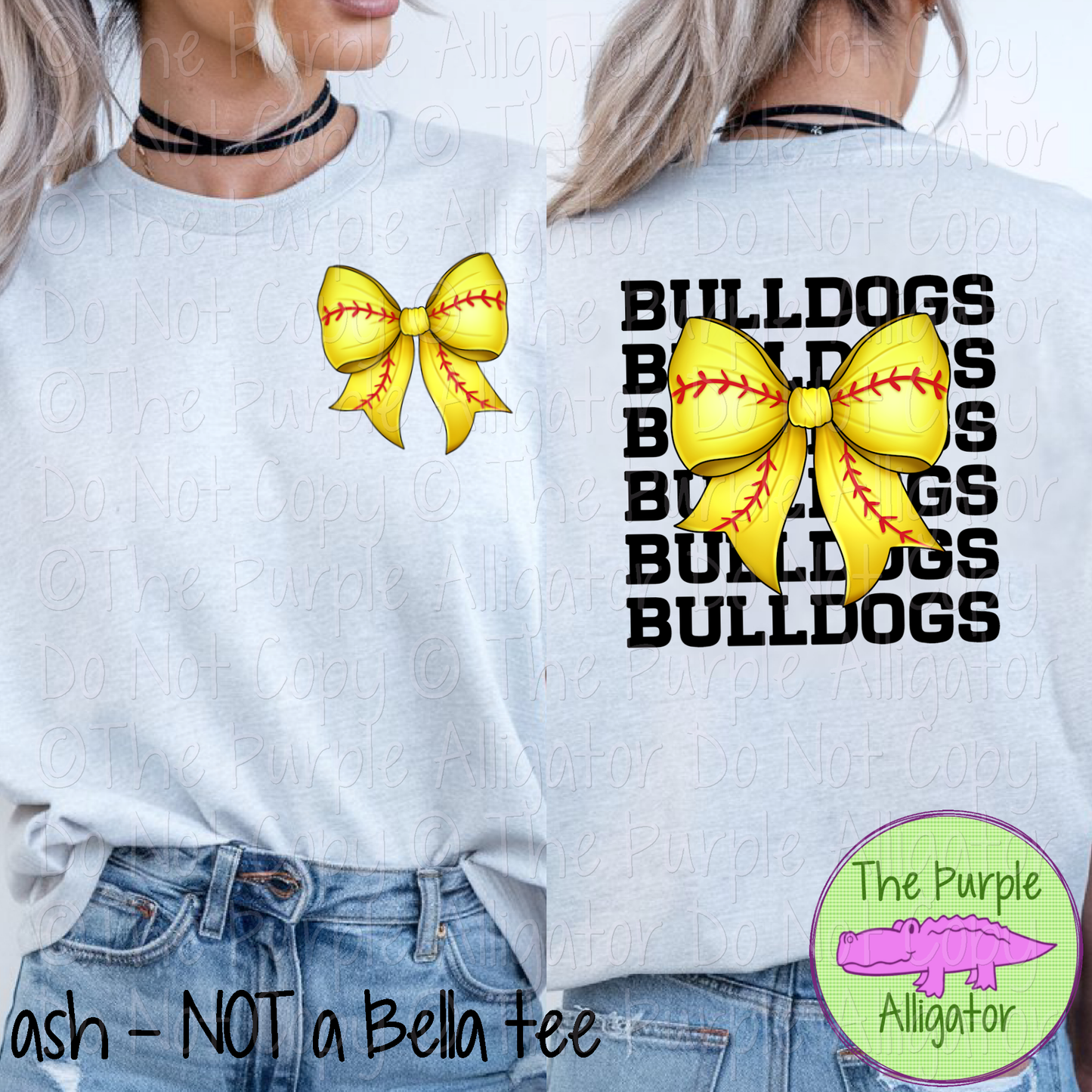 Bulldogs Stack Softball Bow Front/Back Mascot School Spirit Wear Team Gear - CHOOSE YOUR TEXT COLOR - 0625 (d2f TPA)