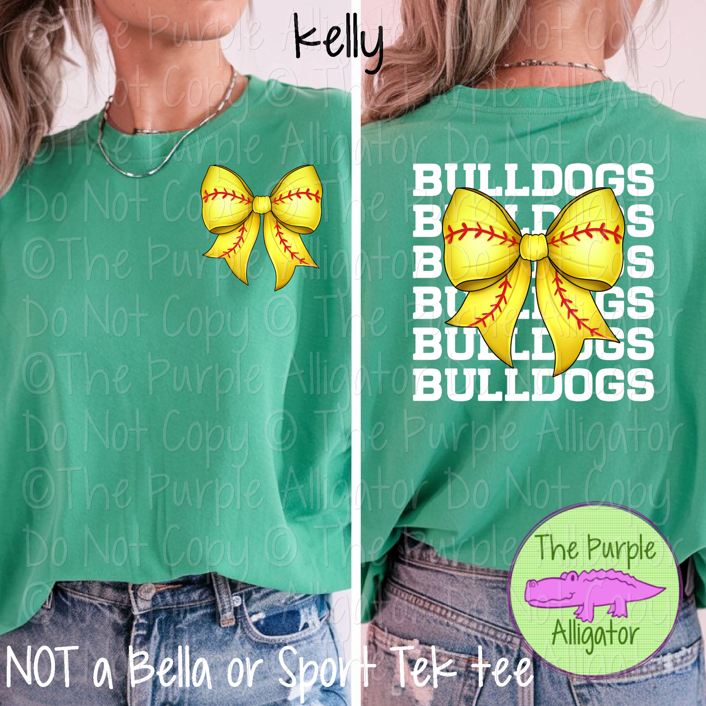 Bulldogs Stack Softball Bow Front/Back Mascot School Spirit Wear Team Gear - CHOOSE YOUR TEXT COLOR - 0625 (d2f TPA)