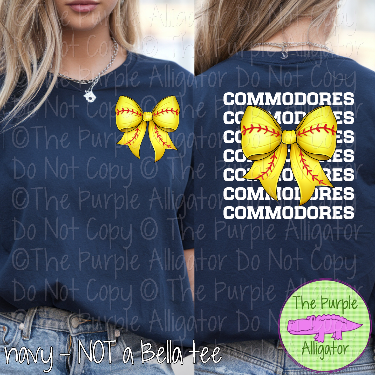 Commodores Stack Softball Bow Front/Back Mascot School Spirit Wear Team Gear - CHOOSE YOUR TEXT COLOR - 0625 (d2f TPA)