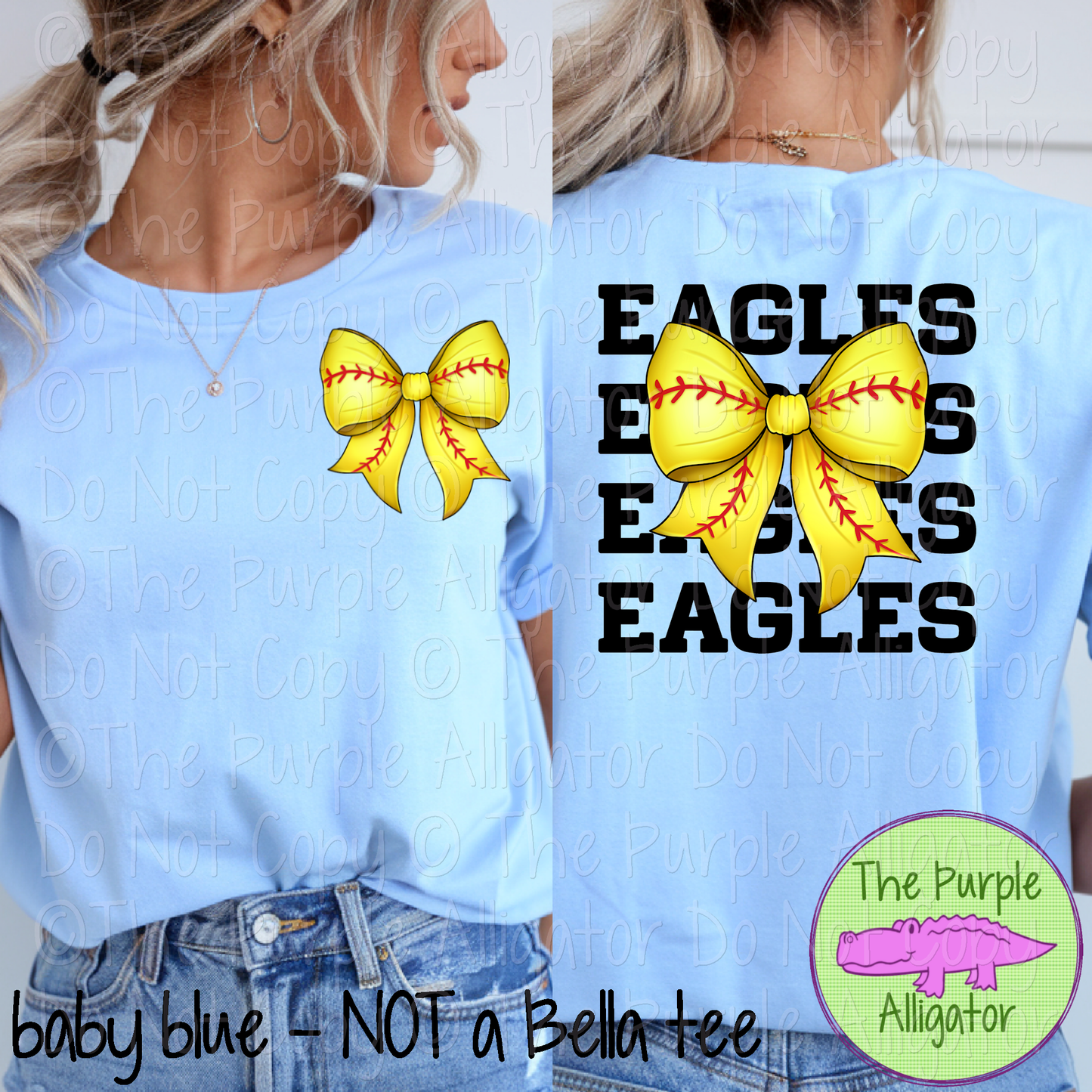 Eagles Stack Softball Bow Front/Back Mascot School Spirit Wear Team Gear - CHOOSE YOUR TEXT COLOR - 0625 (d2f TPA)