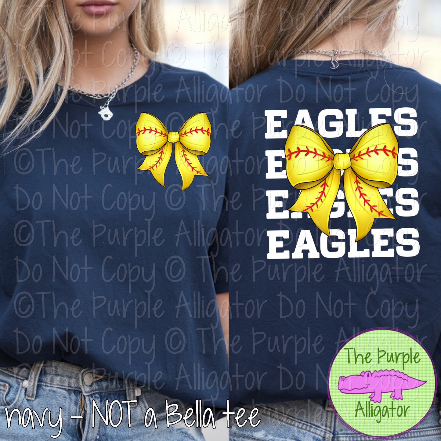 Eagles Stack Softball Bow Front/Back Mascot School Spirit Wear Team Gear - CHOOSE YOUR TEXT COLOR - 0625 (d2f TPA)