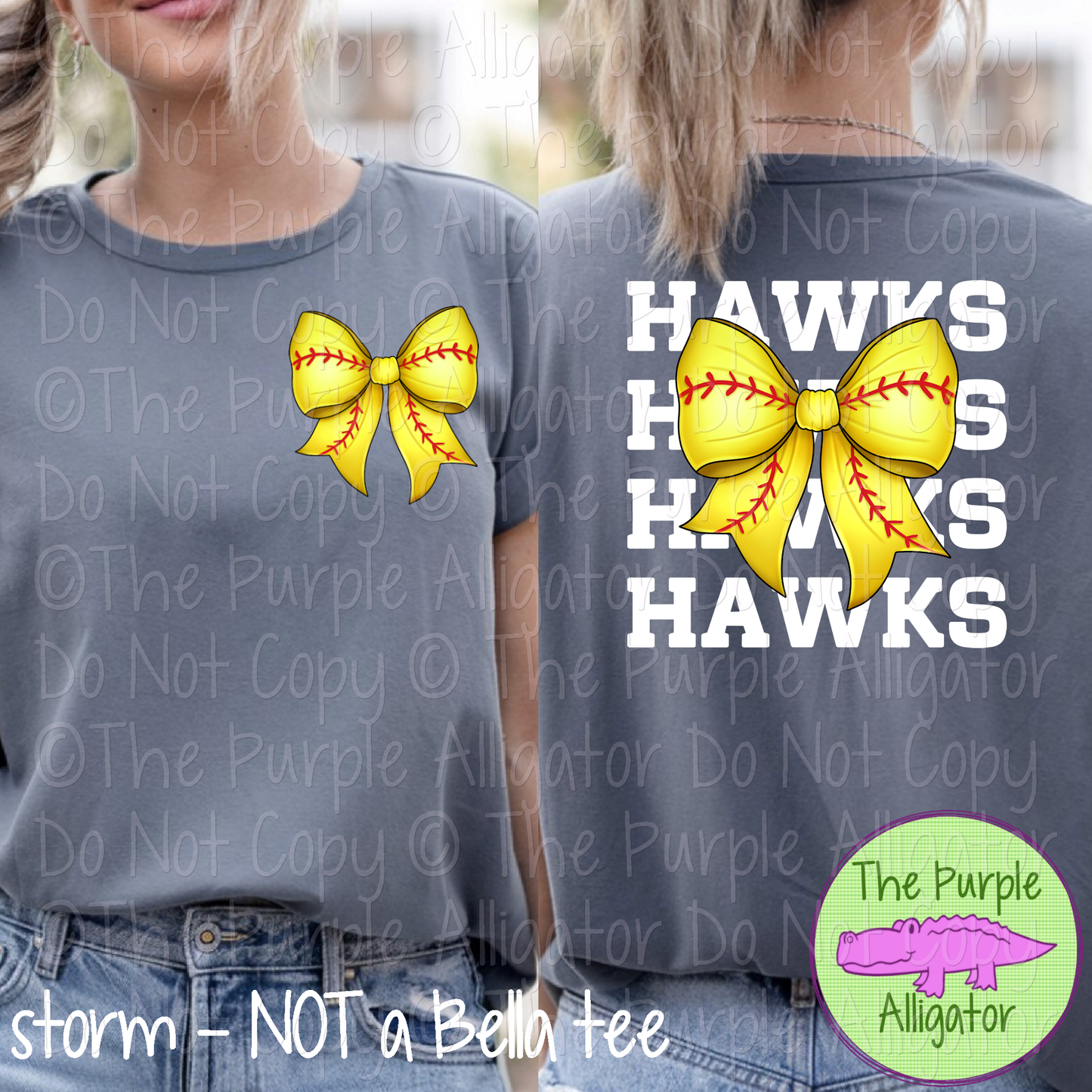 Hawks Stack Softball Bow Front/Back Mascot School Spirit Wear Team Gear - CHOOSE YOUR TEXT COLOR - 0625 (d2f TPA)
