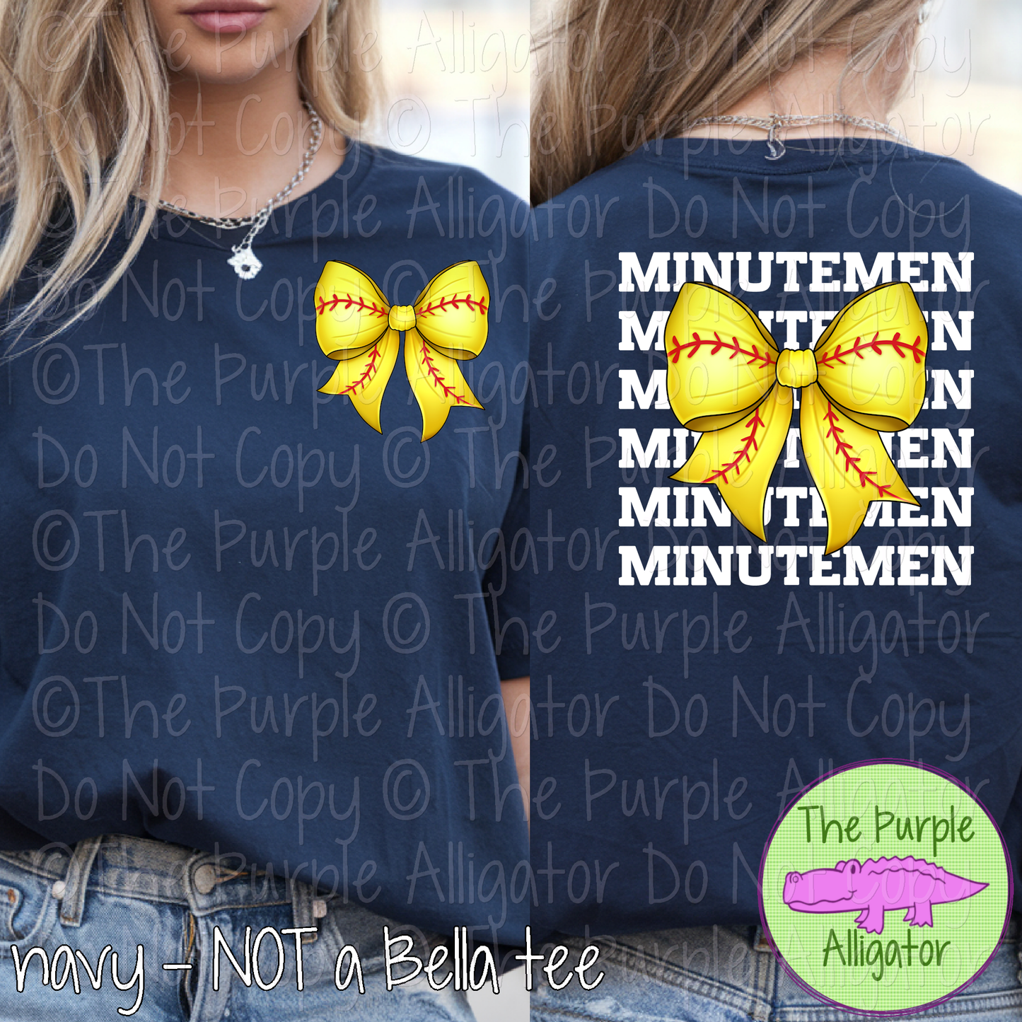 Minutemen Stack Softball Bow Front/Back Mascot School Spirit Wear Team Gear - CHOOSE YOUR TEXT COLOR - 0625 (d2f TPA)