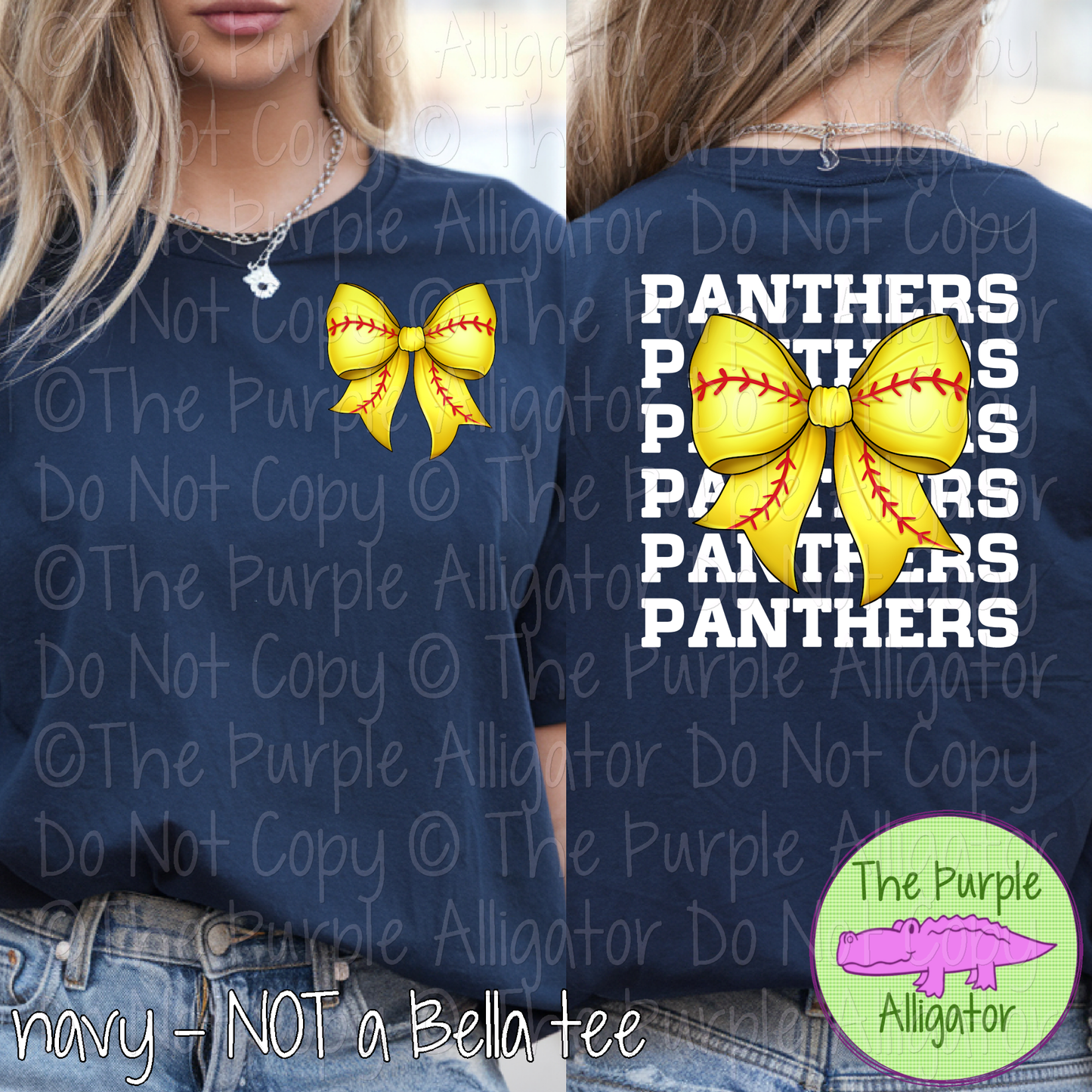 Panthers Stack Softball Bow Front/Back Mascot School Spirit Wear Team Gear - CHOOSE YOUR TEXT COLOR - 0625 (d2f TPA)