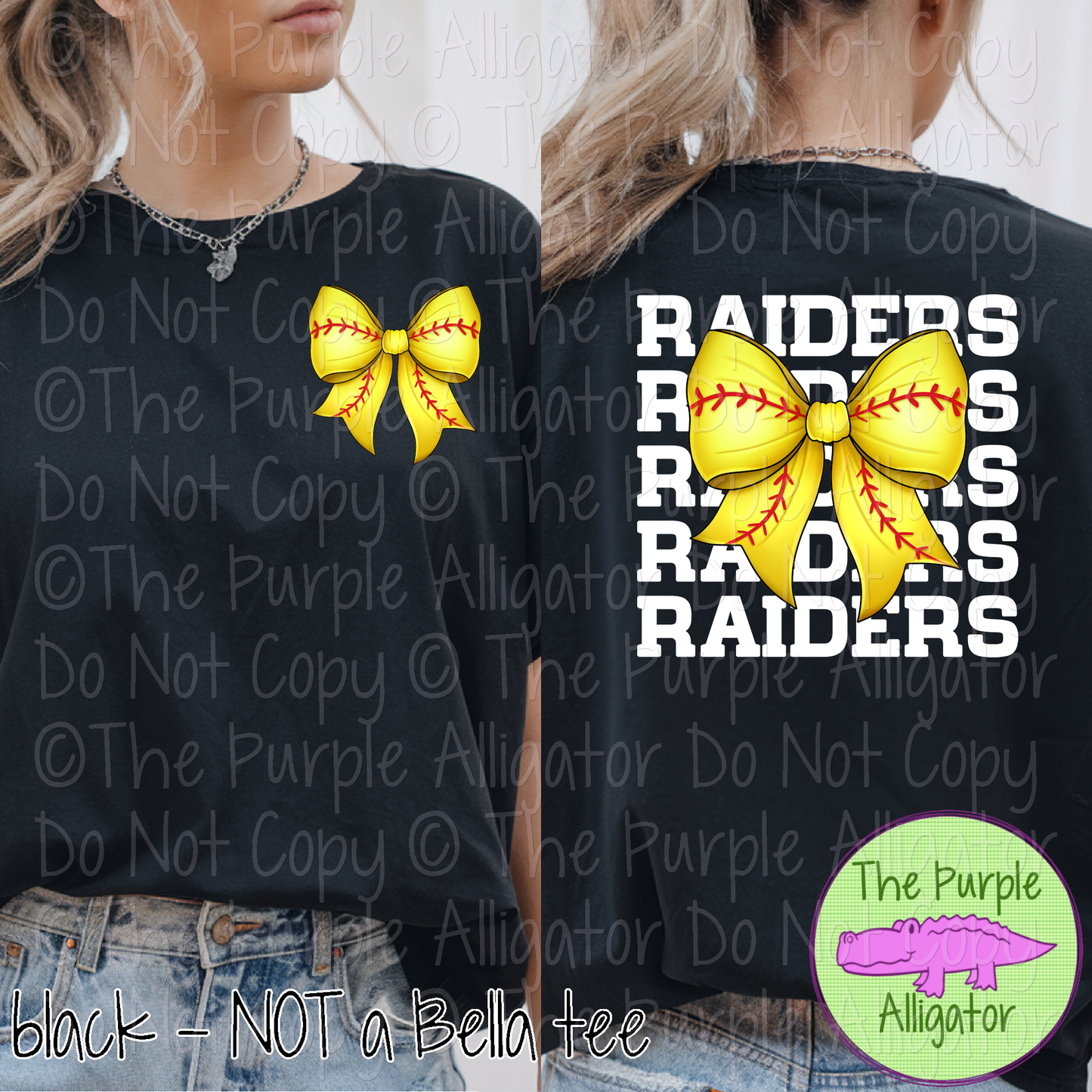 Raiders Stack Softball Bow Front/Back Mascot School Spirit Wear Team Gear - CHOOSE YOUR TEXT COLOR - 0625 (d2f TPA)