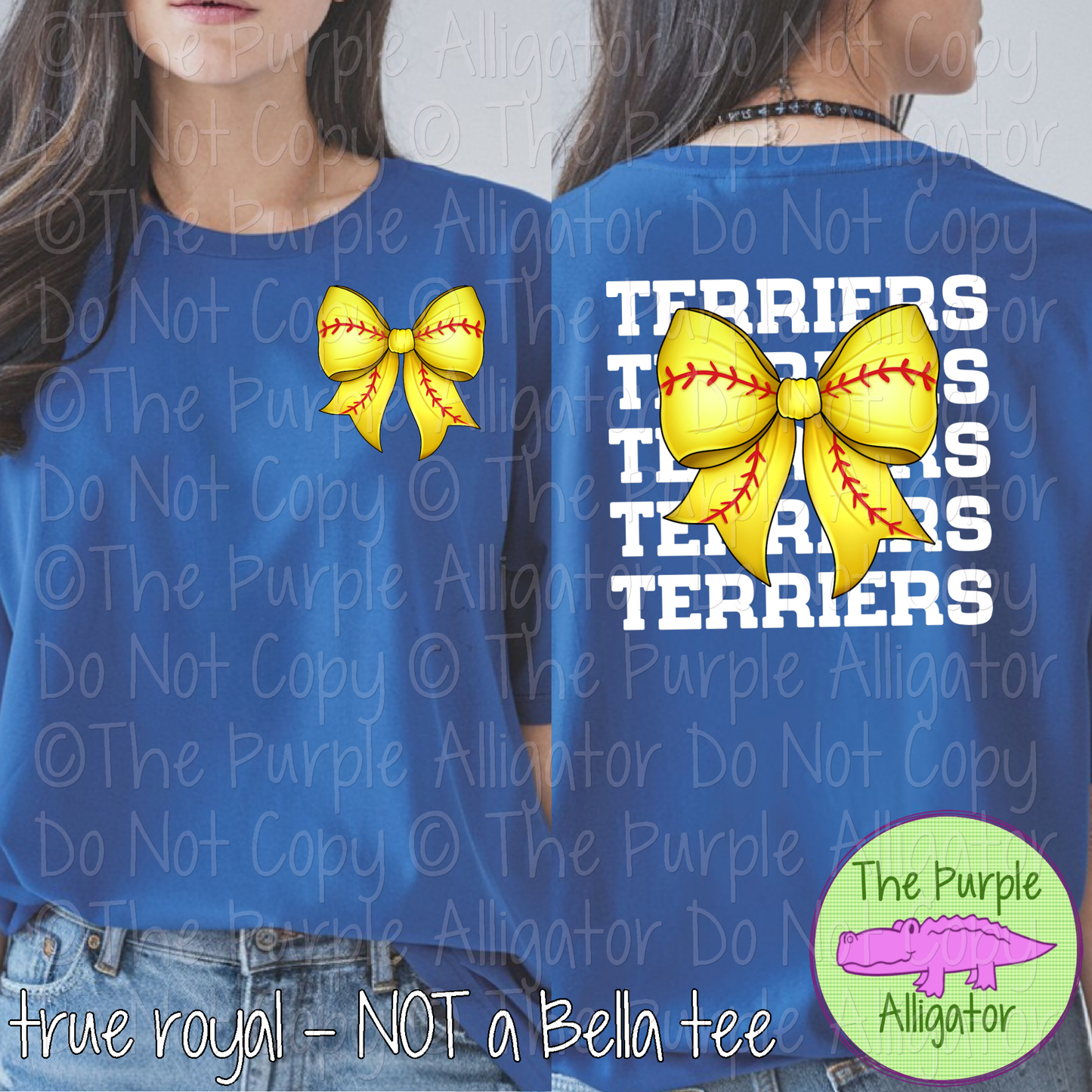 Terriers Stack Softball Bow Front/Back Mascot School Spirit Wear Team Gear - CHOOSE YOUR TEXT COLOR - 0625 (d2f TPA)
