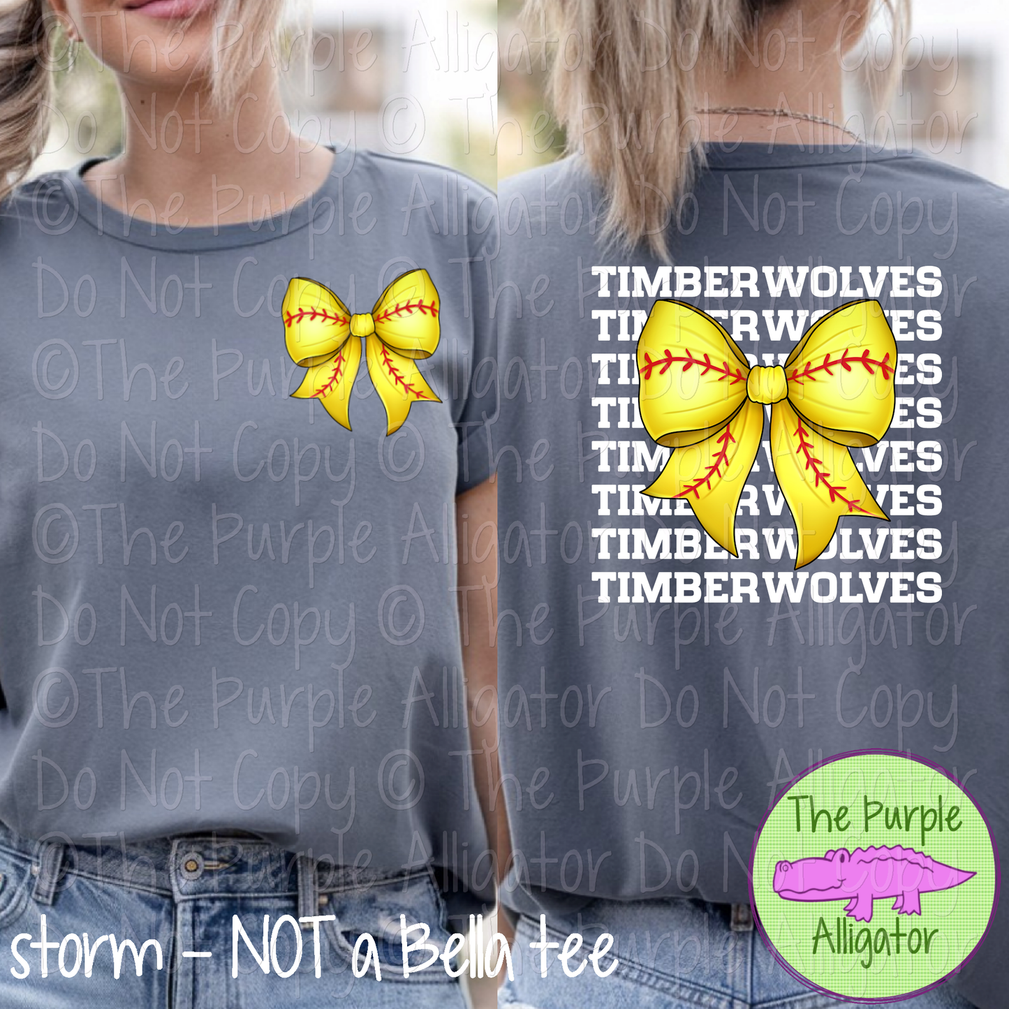 Timberwolves Stack Softball Bow Front/Back Mascot School Spirit Wear Team Gear - CHOOSE YOUR TEXT COLOR - 0625 (d2f TPA)