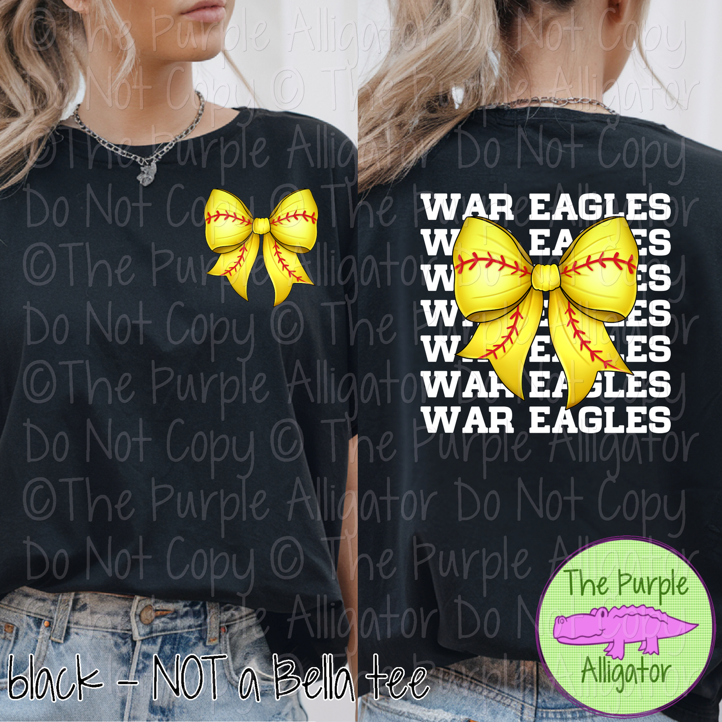War Eagles Stack Softball Bow Front/Back Mascot School Spirit Wear Team Gear - CHOOSE YOUR TEXT COLOR - 0625 (d2f TPA)