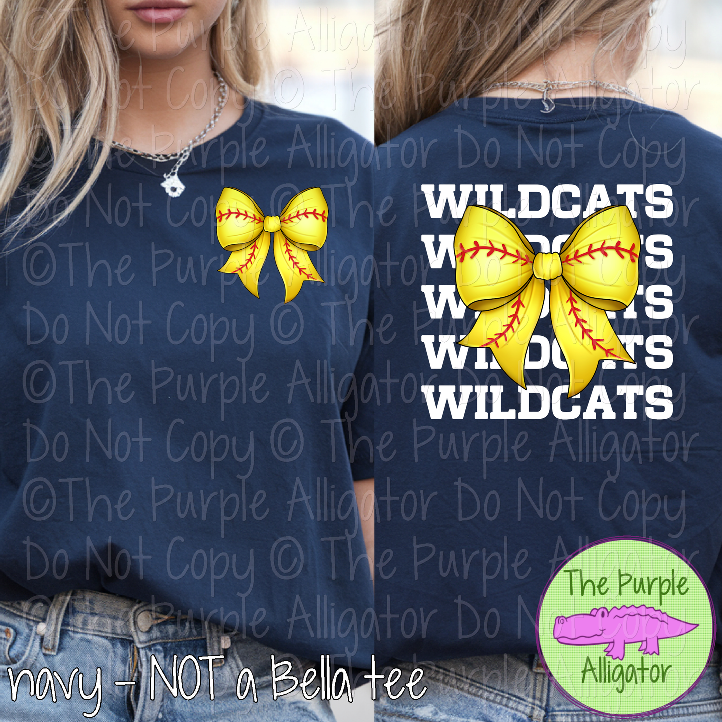 Wildcats Stack Softball Bow Front/Back Mascot School Spirit Wear Team Gear - CHOOSE YOUR TEXT COLOR - 0625 (d2f TPA)