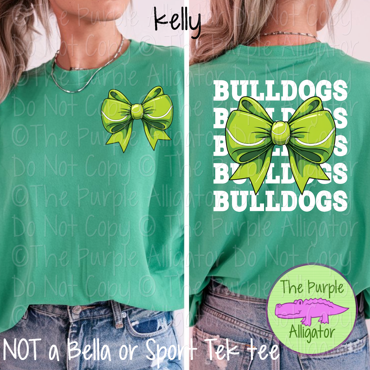 Bulldogs Stack Tennis Bow Front/Back Mascot School Spirit Wear Team Gear - CHOOSE YOUR TEXT COLOR - 0425 (d2f TPA)