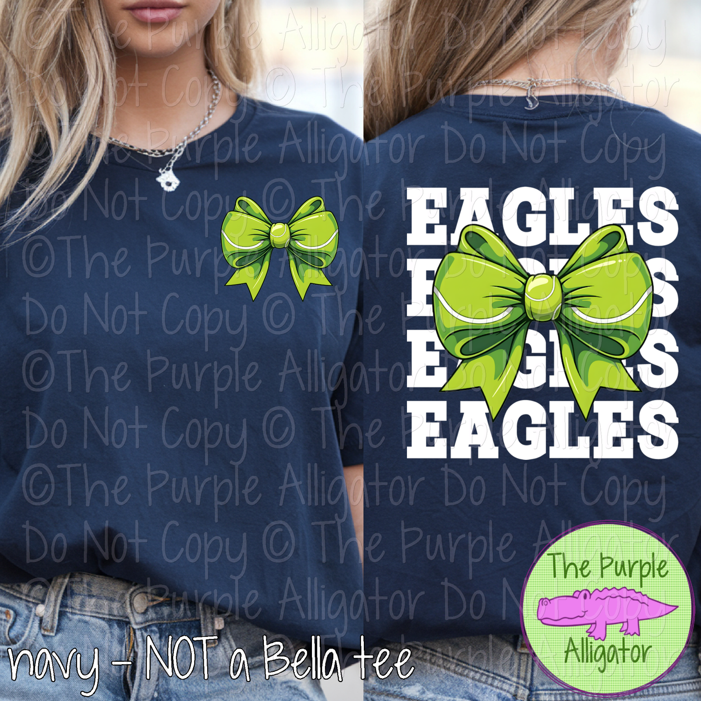 Eagles Stack Tennis Bow Front/Back Mascot School Spirit Wear Team Gear - CHOOSE YOUR TEXT COLOR - 0425 (d2f TPA)
