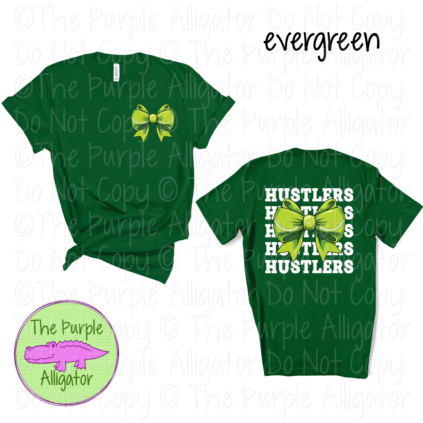 Hustlers Stack Tennis Bow Front/Back Mascot School Spirit Wear Team Gear - CHOOSE YOUR TEXT COLOR - 0425 (d2f TPA)