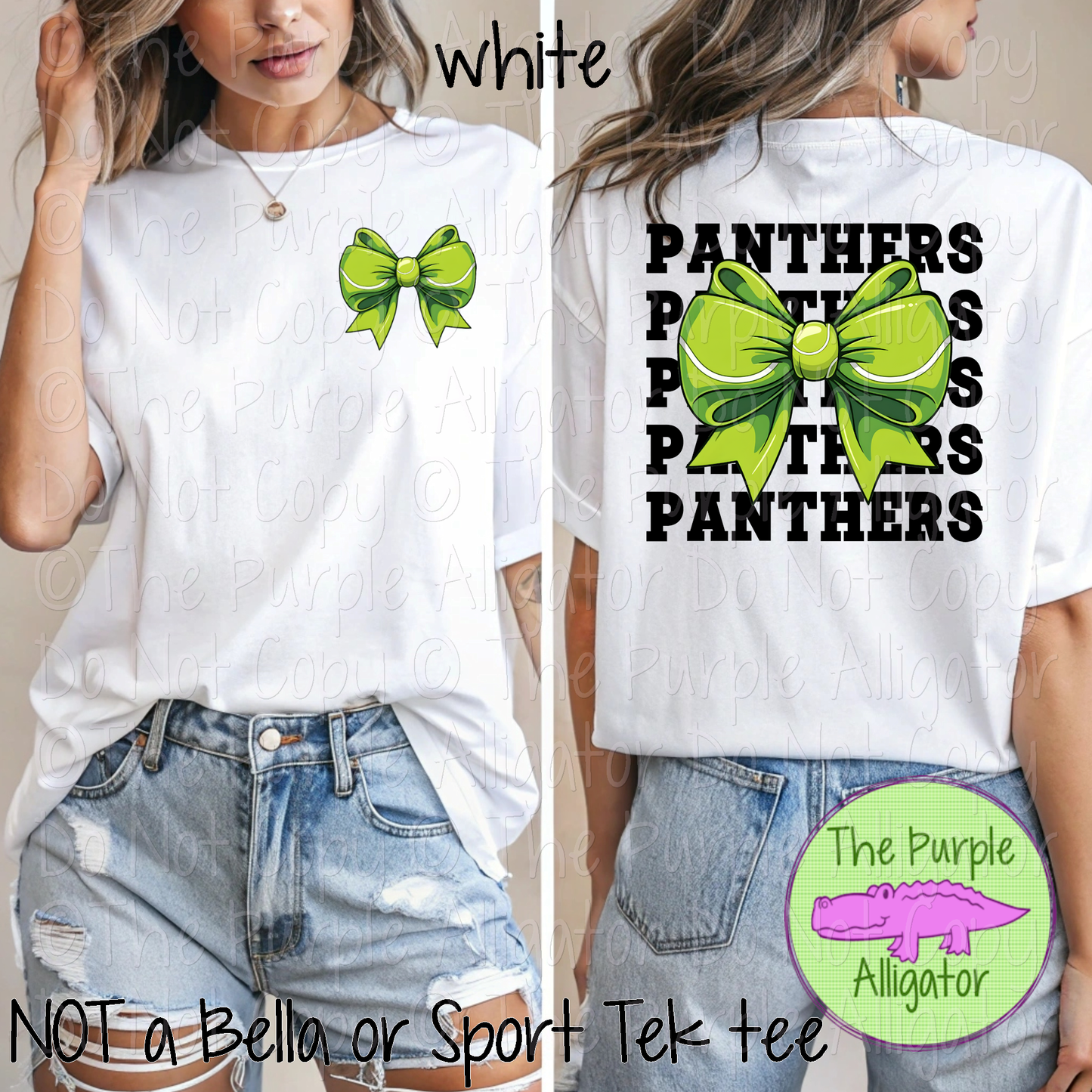 Panthers Stack Tennis Bow Front/Back Mascot School Spirit Wear Team Gear - CHOOSE YOUR TEXT COLOR - 0425 (d2f TPA)