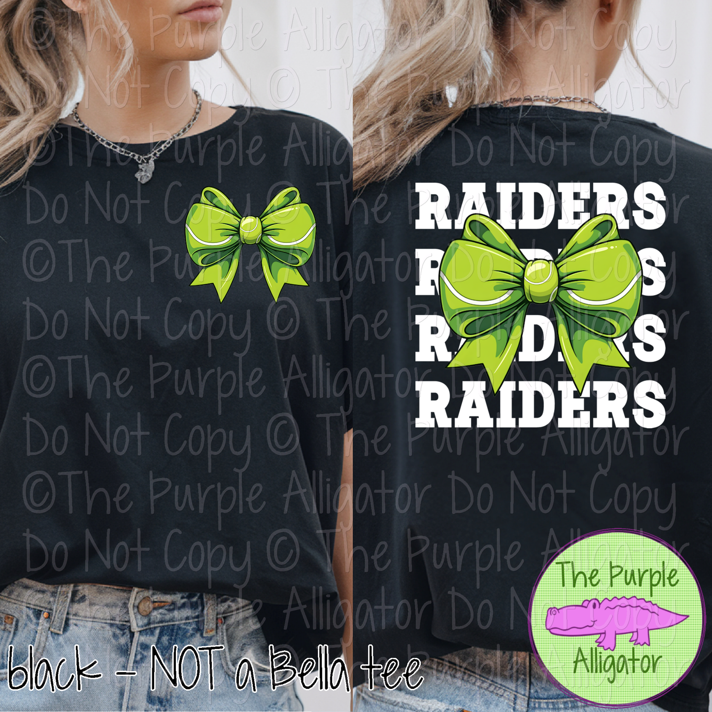 Raiders Stack Tennis Bow Front/Back Mascot School Spirit Wear Team Gear - CHOOSE YOUR TEXT COLOR - 0425 (d2f TPA)
