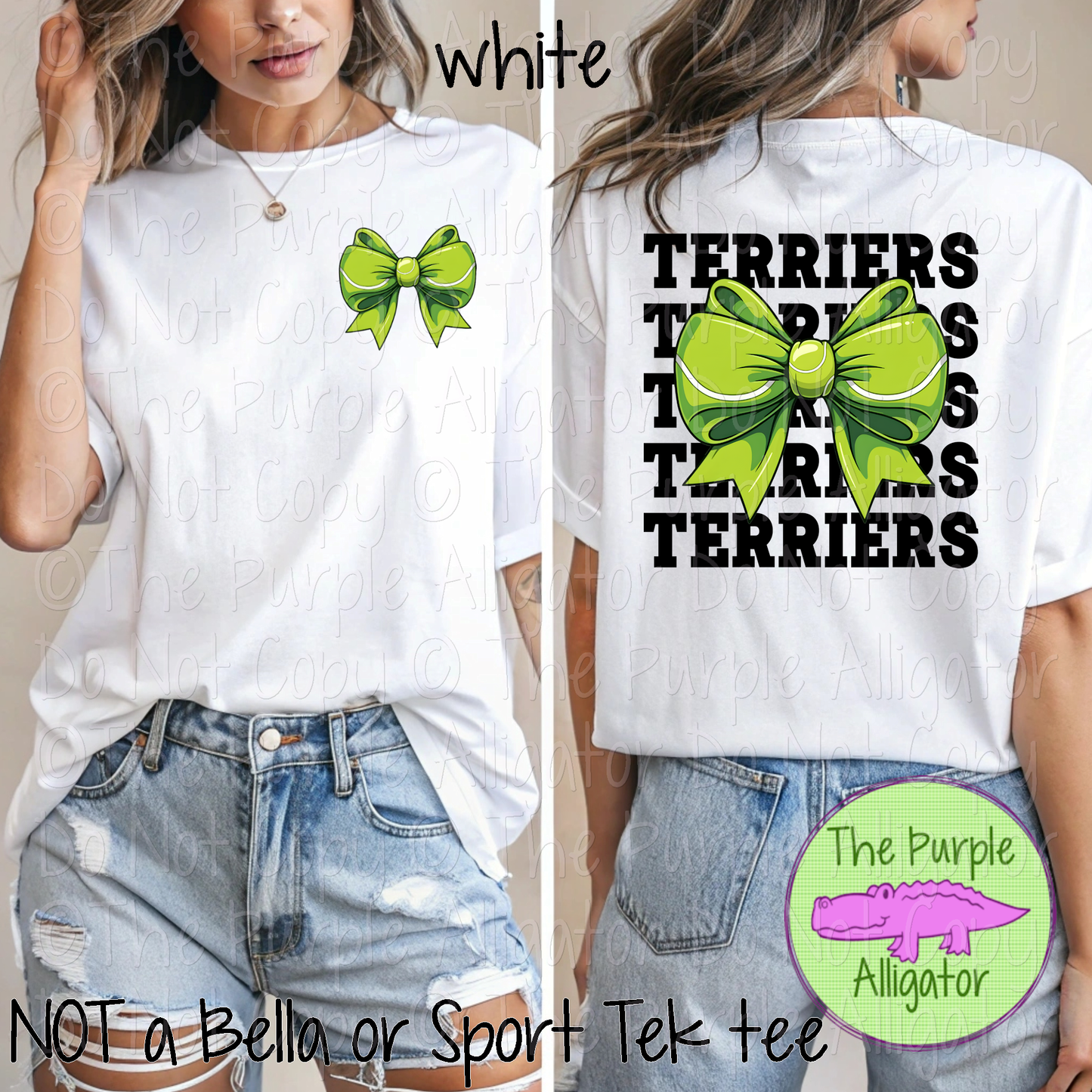 Terriers Stack Tennis Bow Front/Back Mascot School Spirit Wear Team Gear - CHOOSE YOUR TEXT COLOR - 0425 (d2f TPA)