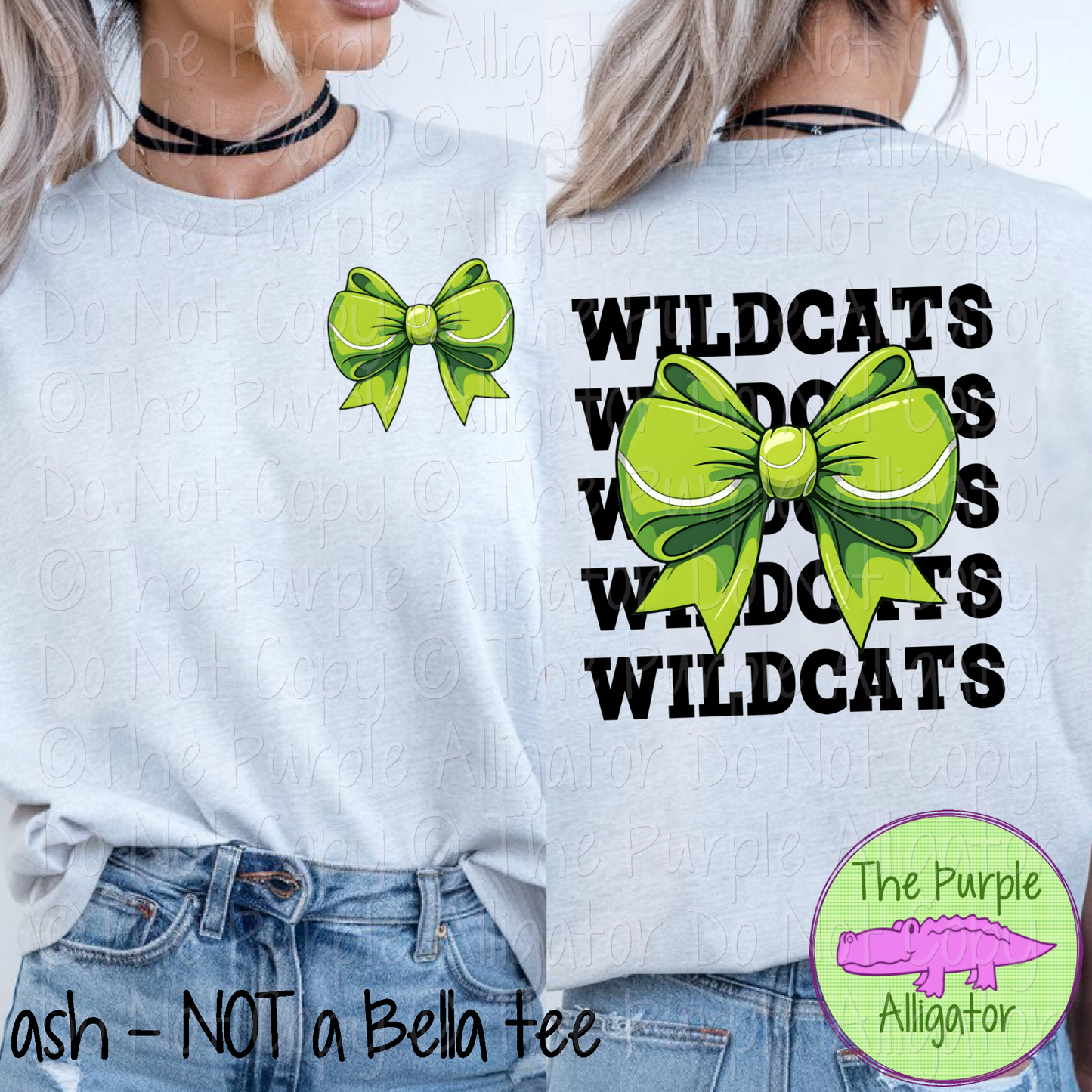 Wildcats Stack Tennis Bow Front/Back Mascot School Spirit Wear Team Gear - CHOOSE YOUR TEXT COLOR - 0425 (d2f TPA)