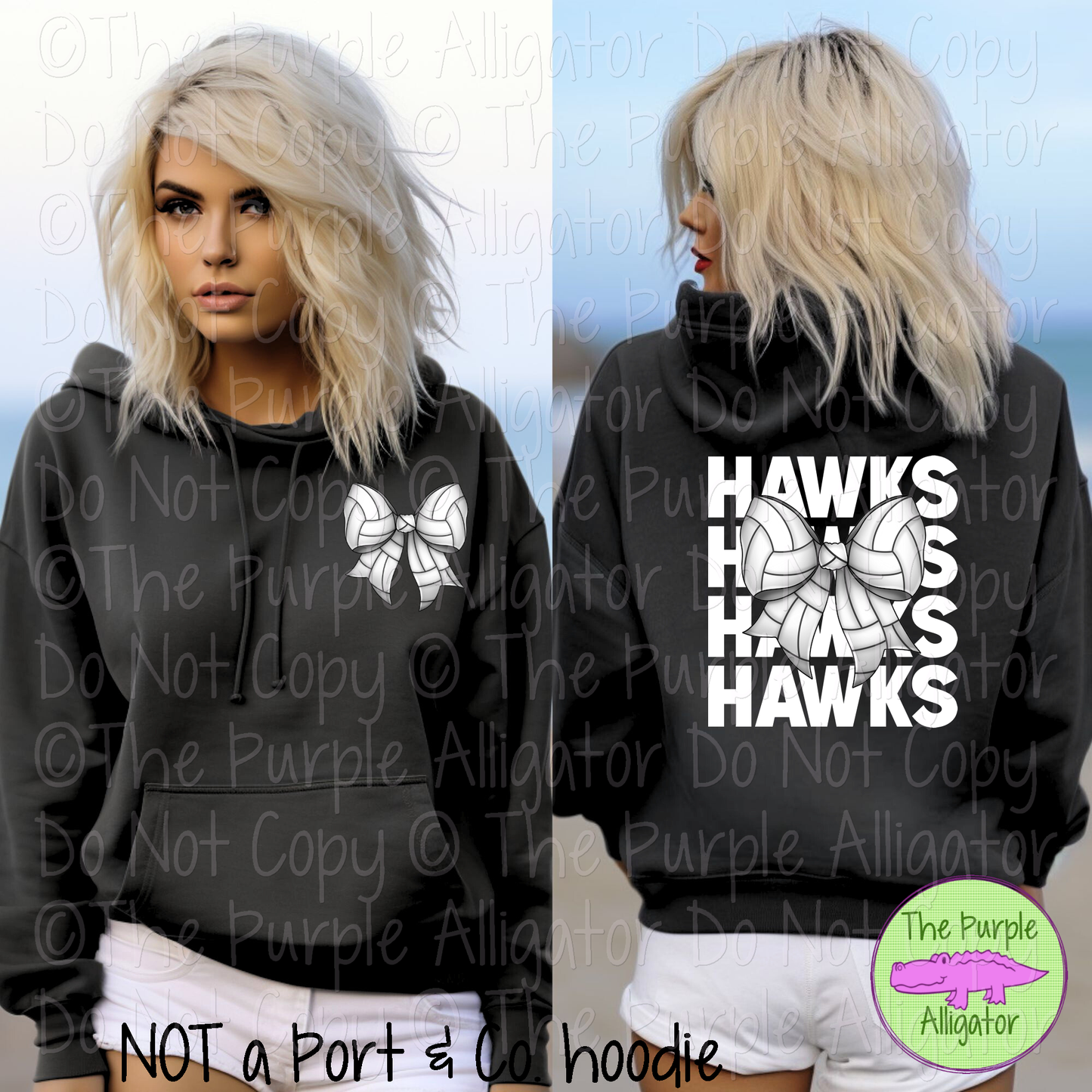 Hawks Stack Volleyball Bow Front/Back Mascot School Spirit Wear Team Gear - CHOOSE YOUR TEXT COLOR - 0425 (d2f TPA)