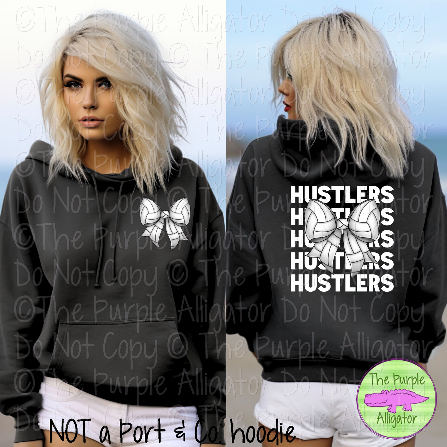 Hustlers Stack Volleyball Bow Front/Back Mascot School Spirit Wear Team Gear - CHOOSE YOUR TEXT COLOR - 0425 (d2f TPA)