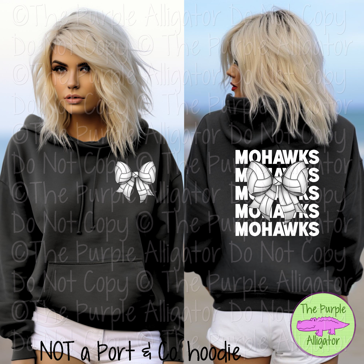 Mohawks Stack Volleyball Bow Front/Back Mascot School Spirit Wear Team Gear - CHOOSE YOUR TEXT COLOR - 0425 (d2f TPA)