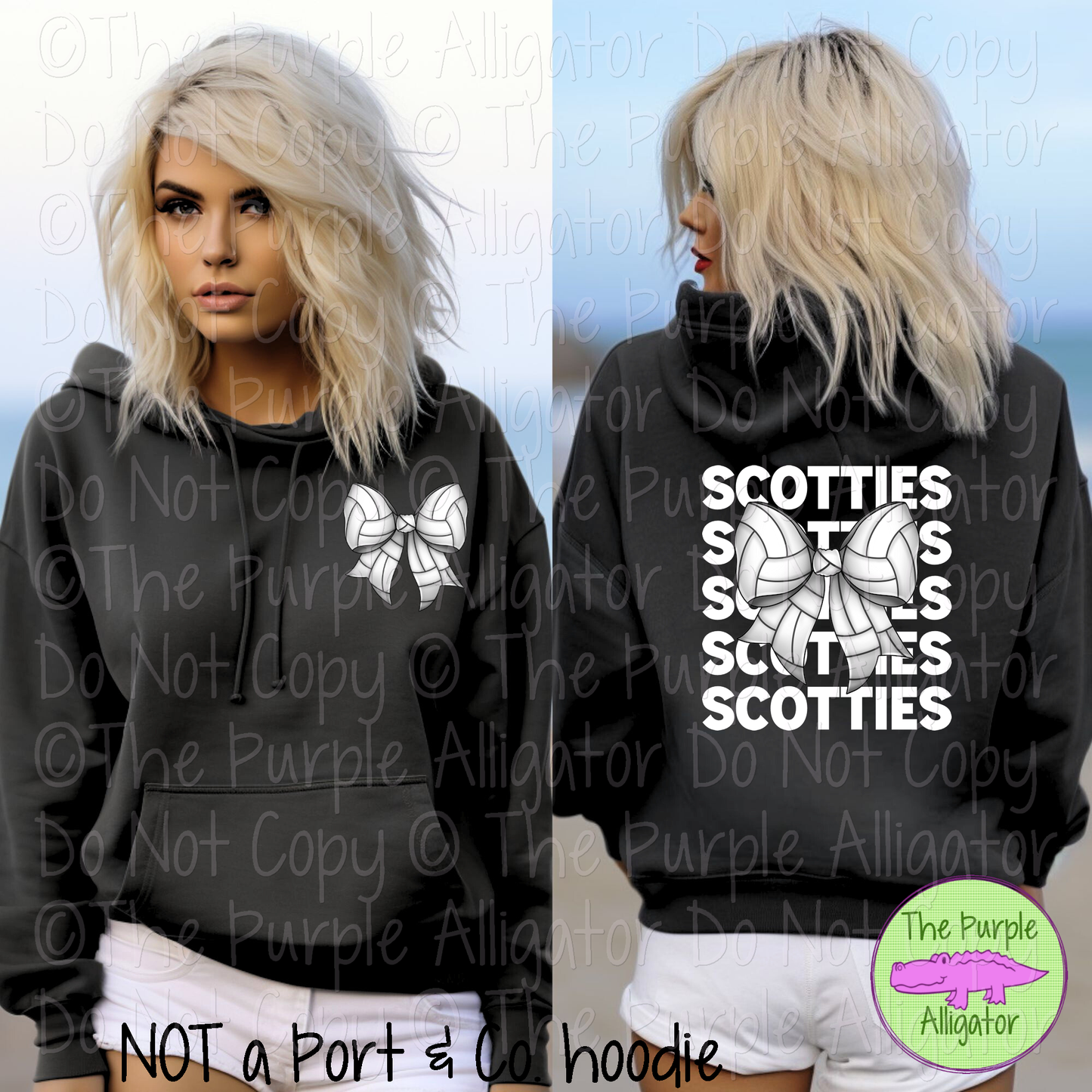 Scotties Stack Volleyball Bow Front/Back Mascot School Spirit Wear Team Gear - CHOOSE YOUR TEXT COLOR - 0425 (d2f TPA)