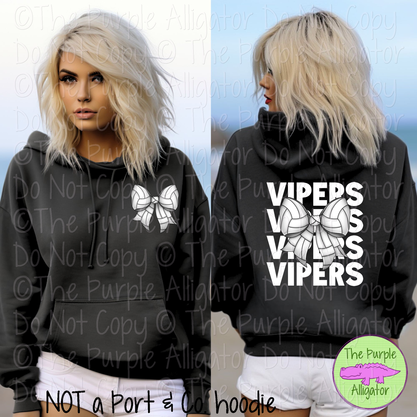 Vipers Stack Volleyball Bow Front/Back Mascot School Spirit Wear Team Gear - CHOOSE YOUR TEXT COLOR - 0425 (d2f TPA)
