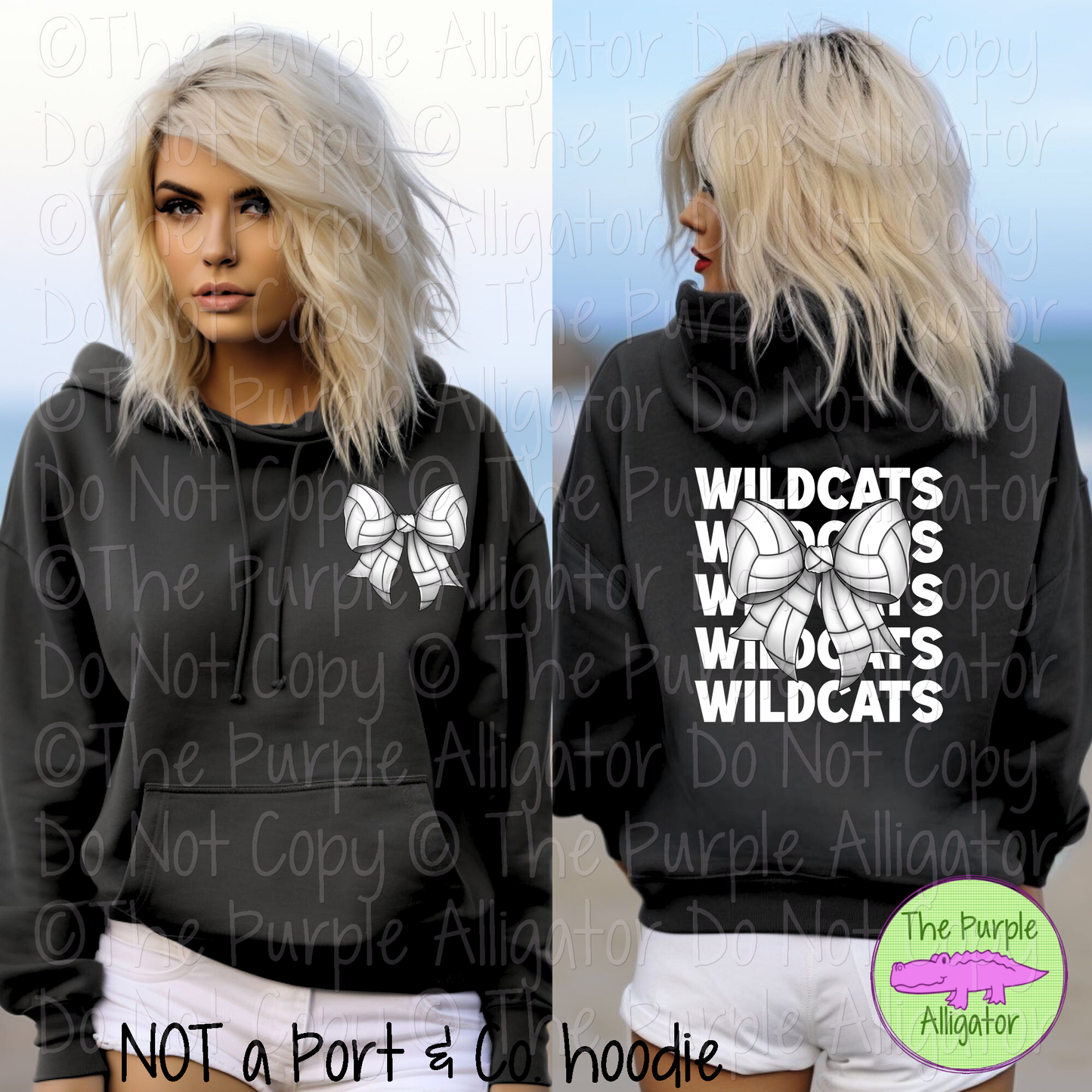 Wildcats Stack Volleyball Bow Front/Back Mascot School Spirit Wear Team Gear - CHOOSE YOUR TEXT COLOR - 0425 (d2f TPA)