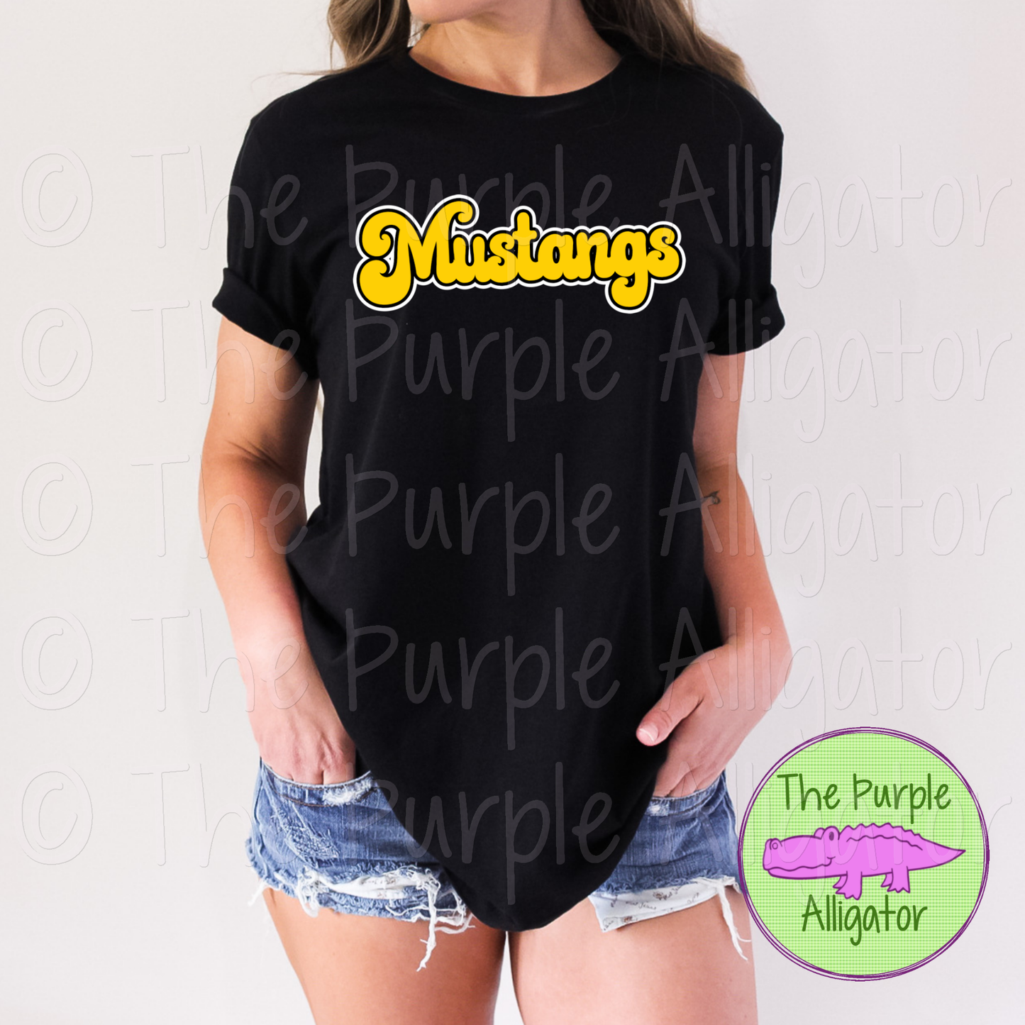 Mustangs Retro Bubble | 70s Style Script Spirit Wear Design - CHOOSE YOUR DESIGN COLORS (d2f TPA)