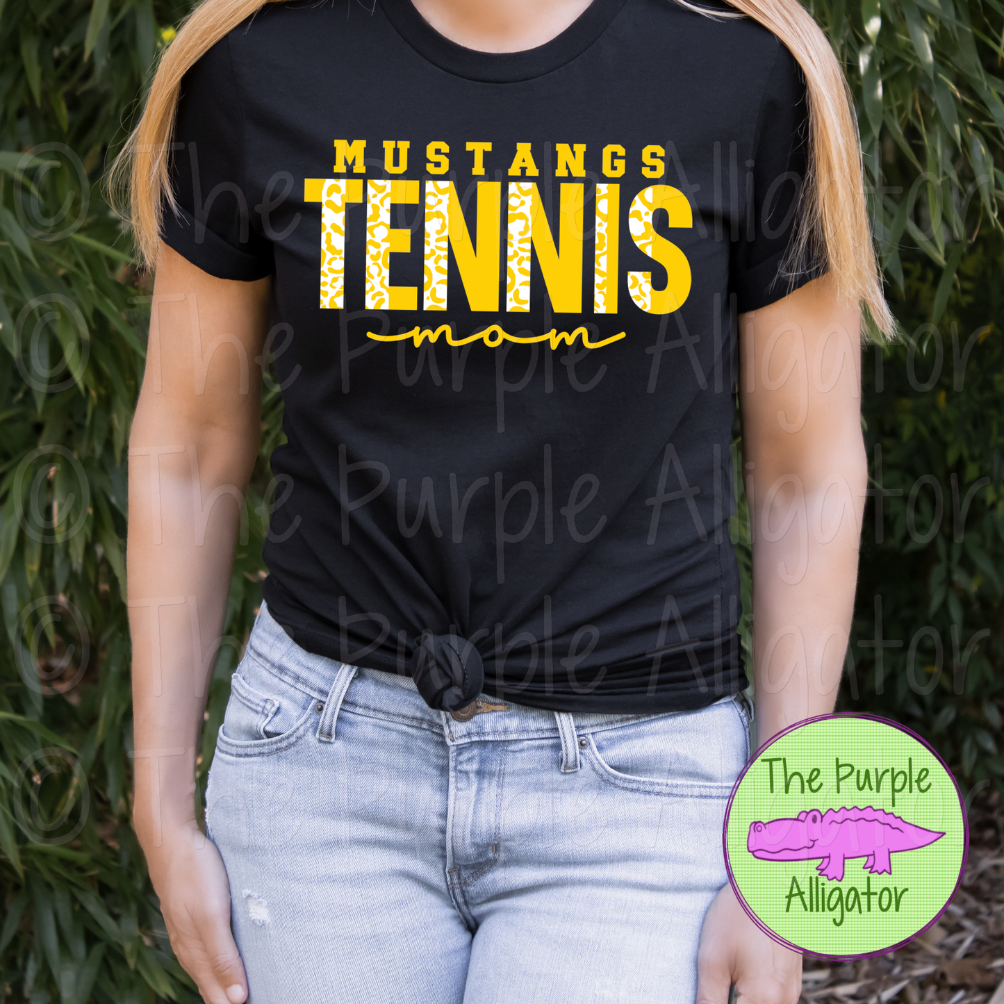 Mustangs Tennis Mom SC8 Mascot School Spirit - CHOOSE YOUR DESIGN COLORS (d2f TPA)