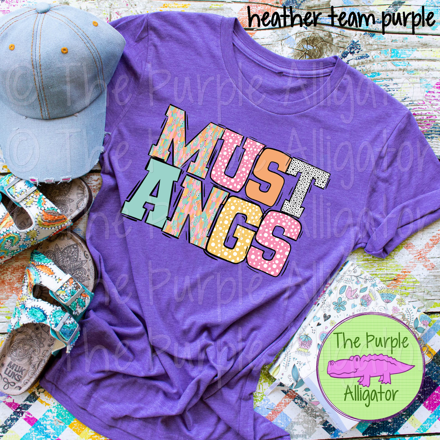 Mustangs Pastel Stroke Varsity Mascot School Spirit (d2f BB)
