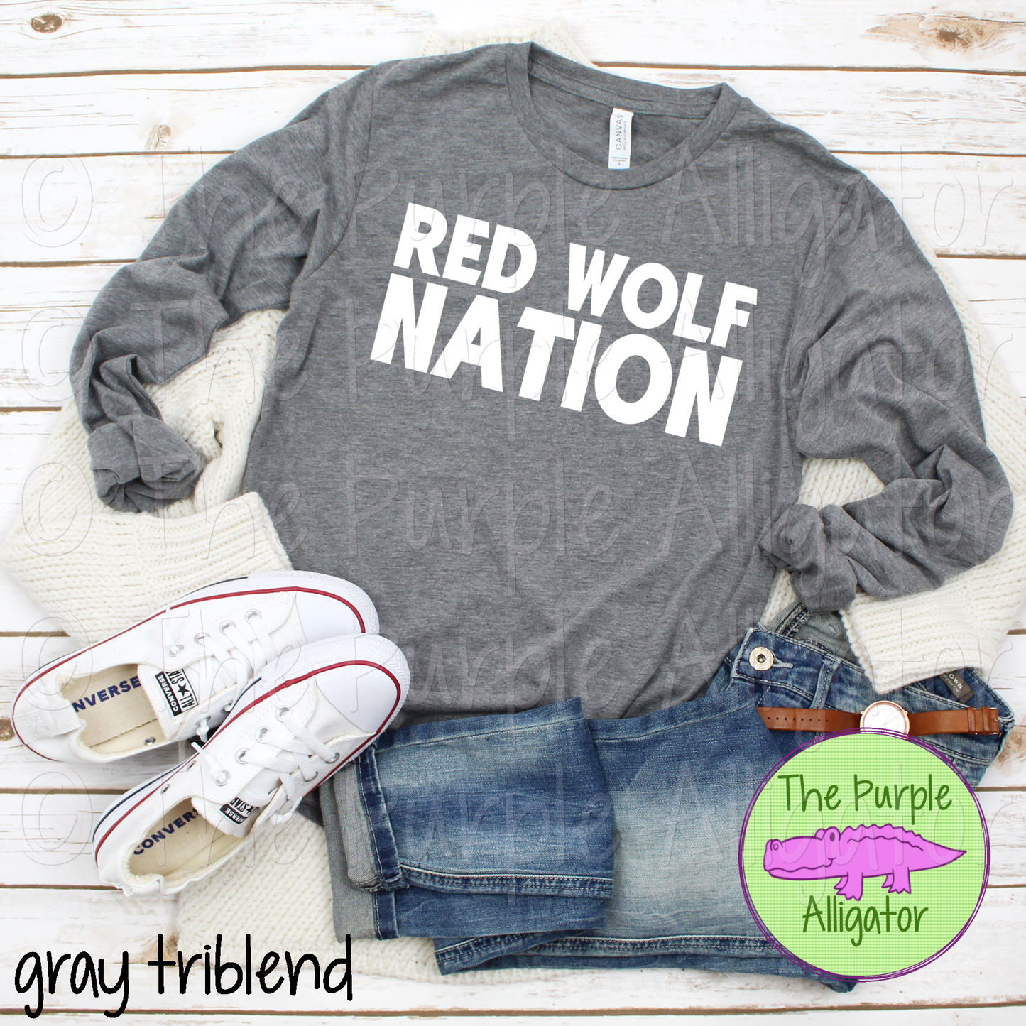 Red Wolf Nation D-O Mascot School Spirit - CHOOSE YOUR TEXT COLOR 0924 (d2f TPA)