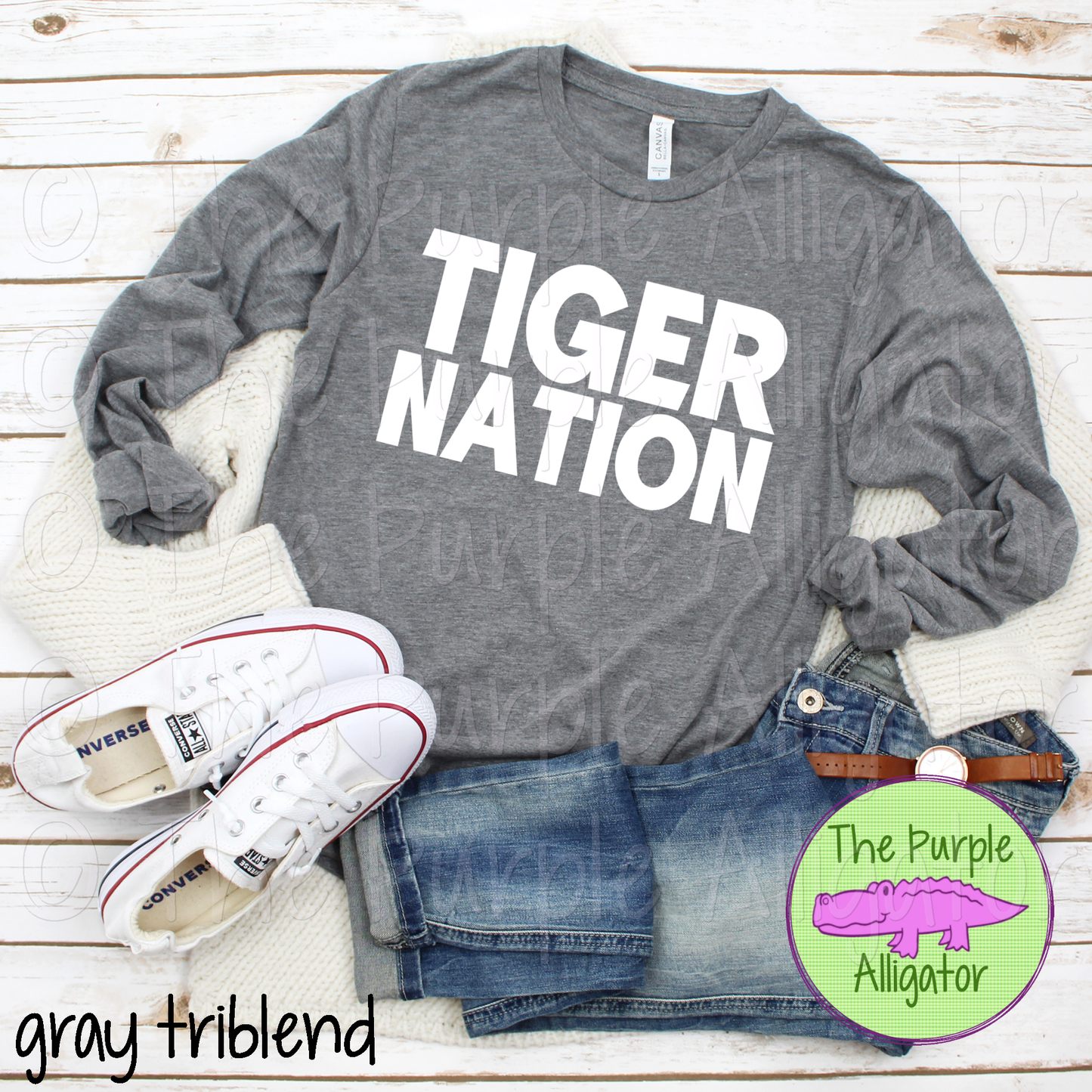 Tiger Nation D-O – Modern All-Caps Mascot Nation Spirit Wear Design - CHOOSE YOUR TEXT COLOR 0924 (d2f TPA)