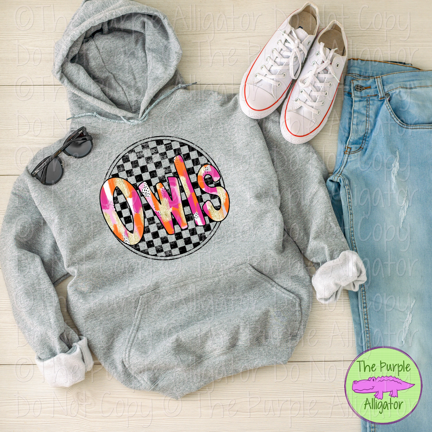 Owls Preppy Distressed Checker Mascot School Spirit 0225 (d2f TPA)