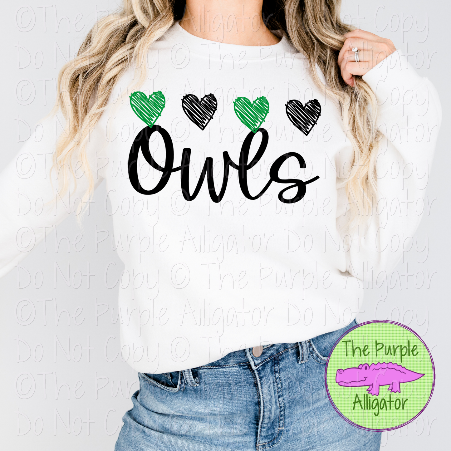 Owls Quad Hearts Mascot School Spirit CHOOSE YOUR DESIGN COLORS 0225 (d2f TPA)