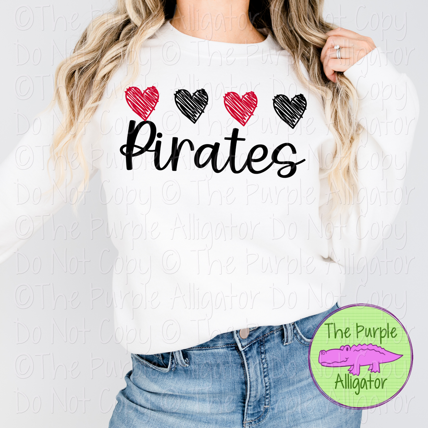 Pirates Quad Hearts Mascot School Spirit CHOOSE YOUR DESIGN COLORS 0225 (d2f TPA)