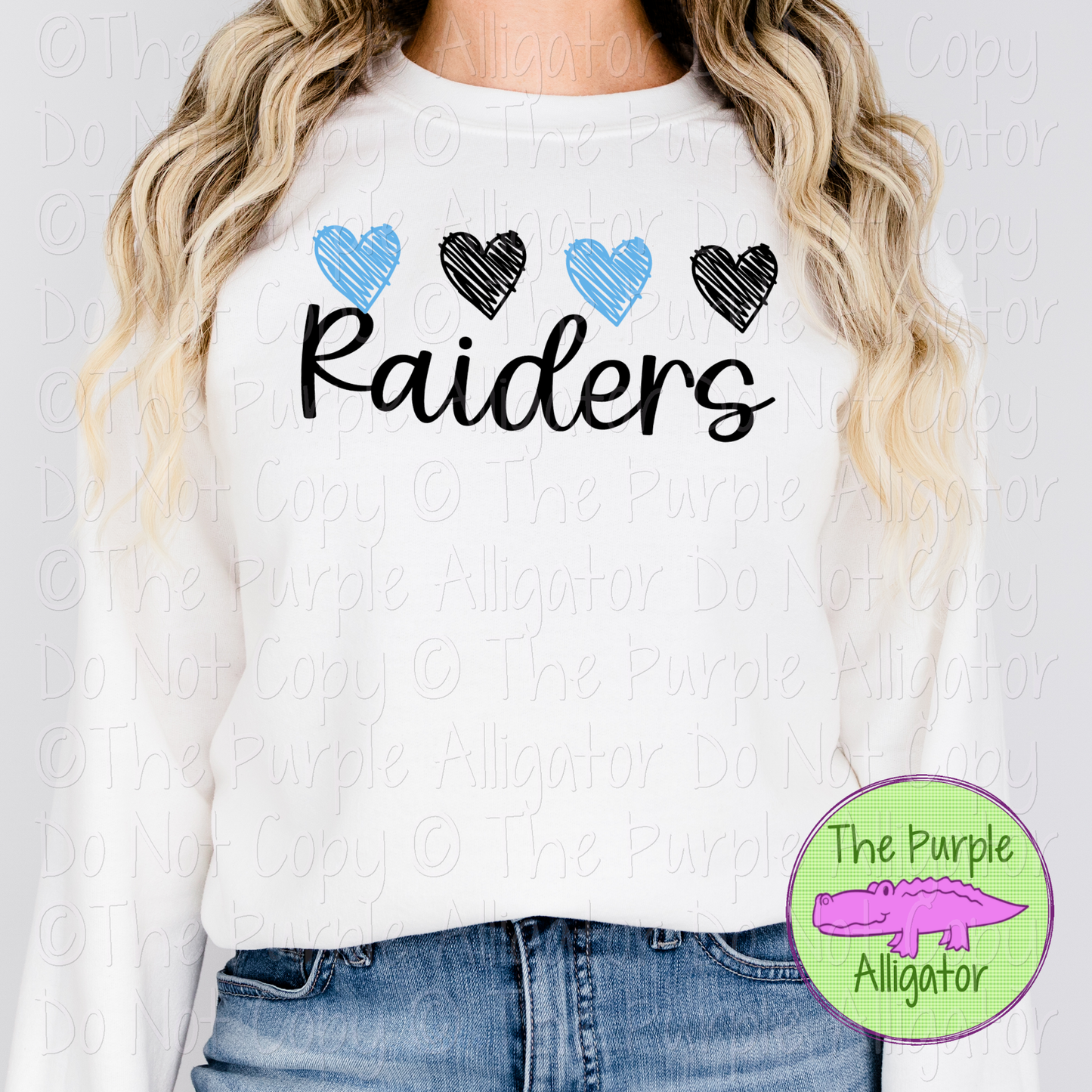 Raiders Quad Hearts Mascot School Spirit CHOOSE YOUR DESIGN COLORS 0225 (d2f TPA)