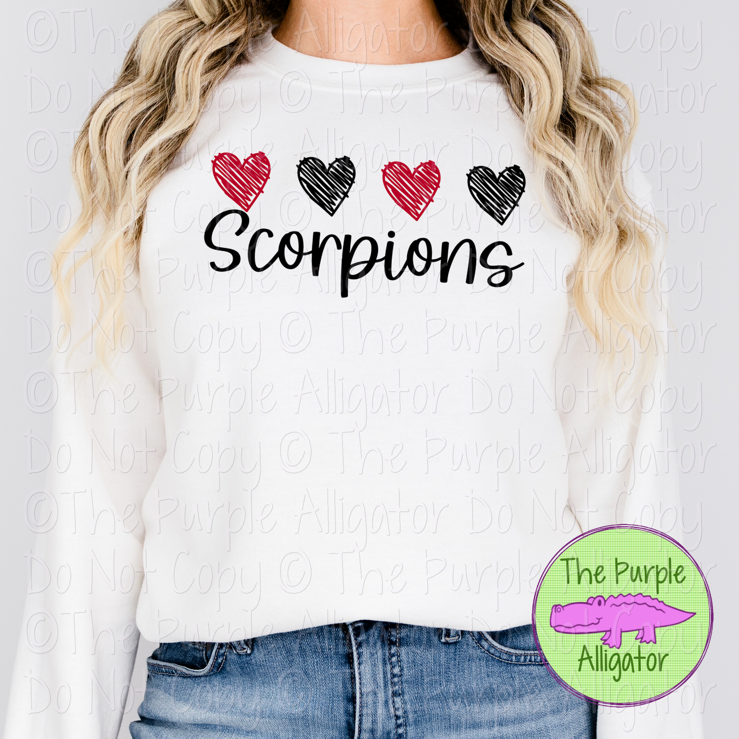 Scorpions Quad Hearts Mascot School Spirit CHOOSE YOUR DESIGN COLORS 0225 (d2f TPA)