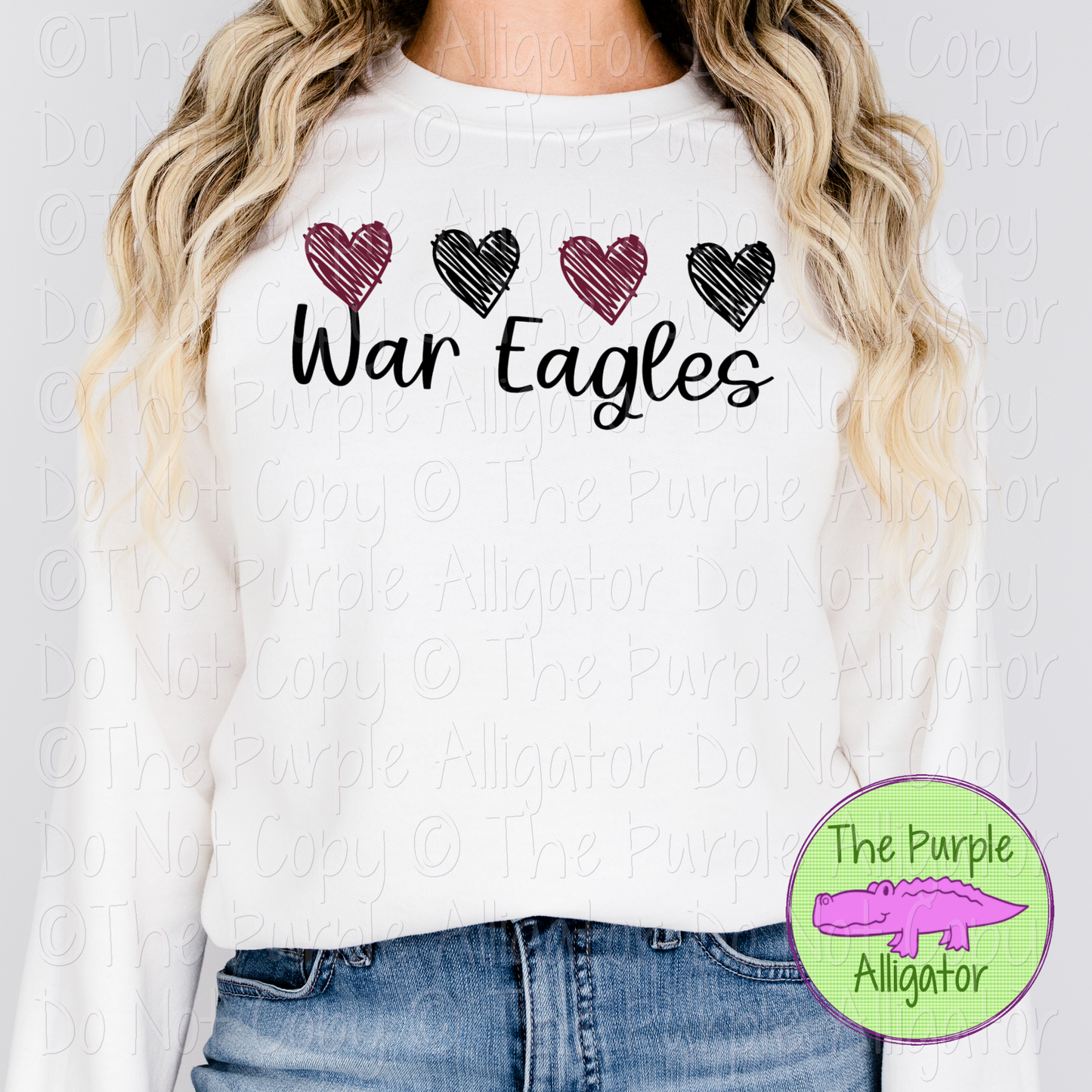 War Eagles Quad Hearts Mascot School Spirit CHOOSE YOUR DESIGN COLORS 0225 (d2f TPA)