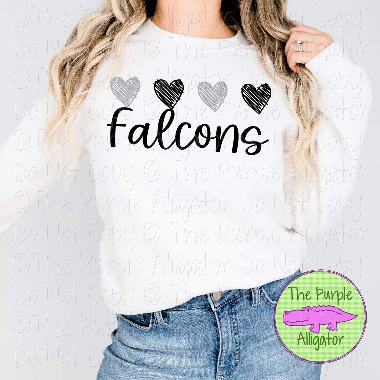 Falcons Quad Hearts Mascot School Spirit CHOOSE YOUR DESIGN COLORS 0225 (d2f TPA)