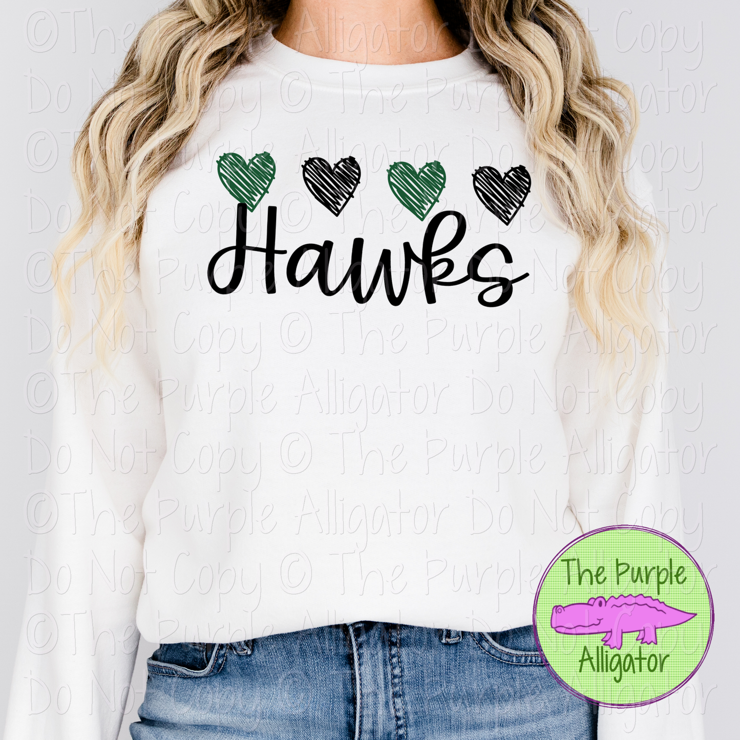 Hawks Quad Hearts Mascot School Spirit CHOOSE YOUR DESIGN COLORS 0225 (d2f TPA)