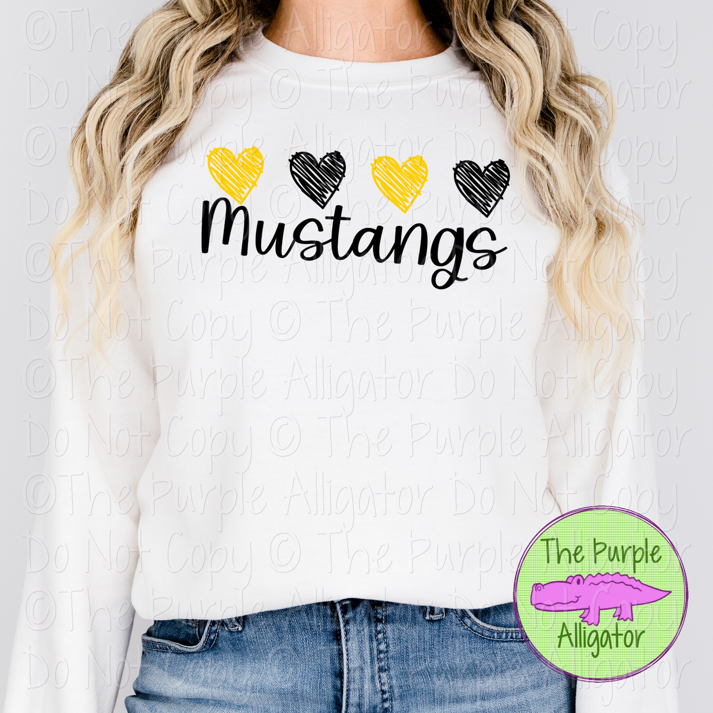 Mustangs Quad Hearts Mascot School Spirit CHOOSE YOUR DESIGN COLORS 0225 (d2f TPA)
