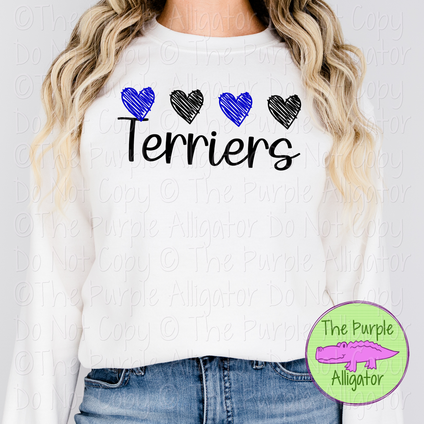Terriers Quad Hearts Mascot School Spirit CHOOSE YOUR DESIGN COLORS 0225 (d2f TPA)