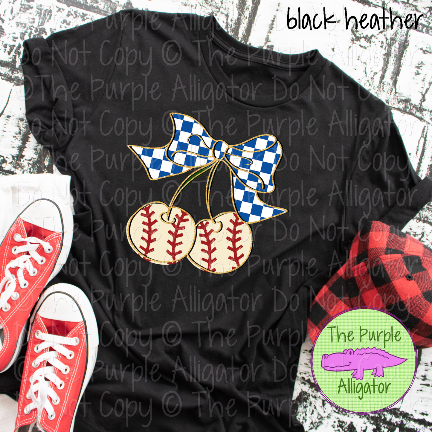 Retro Baseball Cherries Faux Sparkle 0325 (d2f TRA)