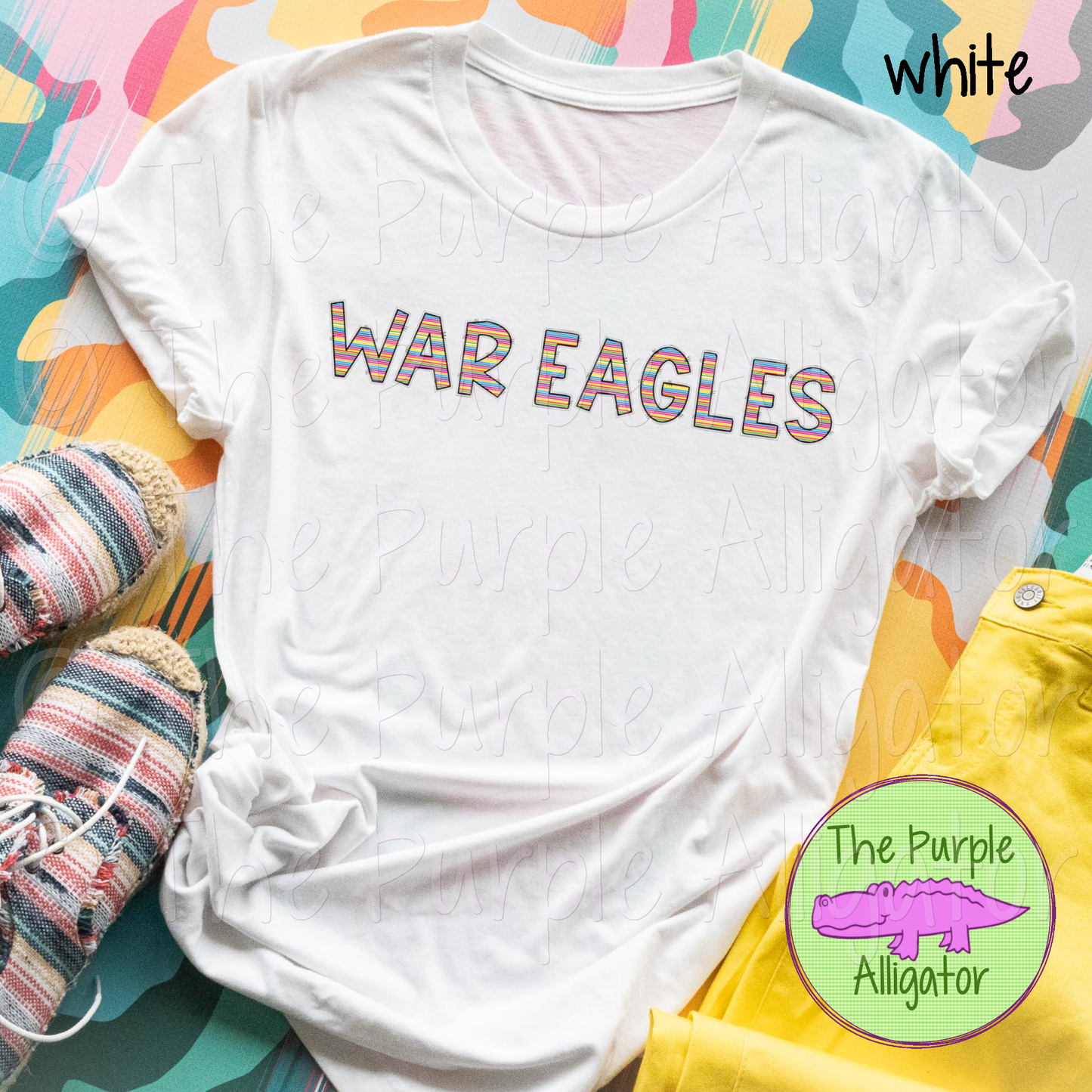 War Eagles Smartie Stripes Mascot School Spirit Shirt Colorful Striped Lettering Game Day Apparel Pep Rally Outfit 1124 TPA