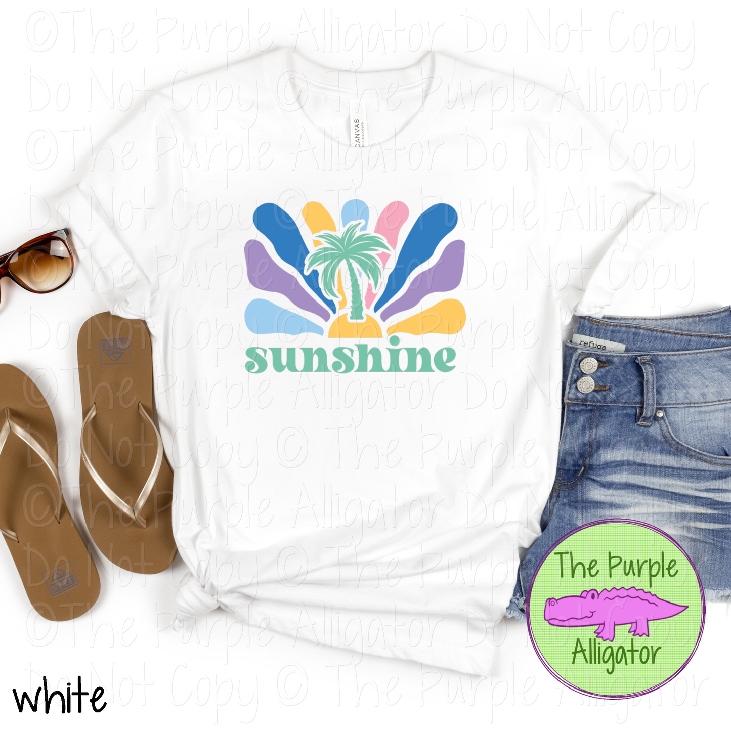 Sunshine Colorful Retro Beach Palm Tree Graphic Apparel 0624 R