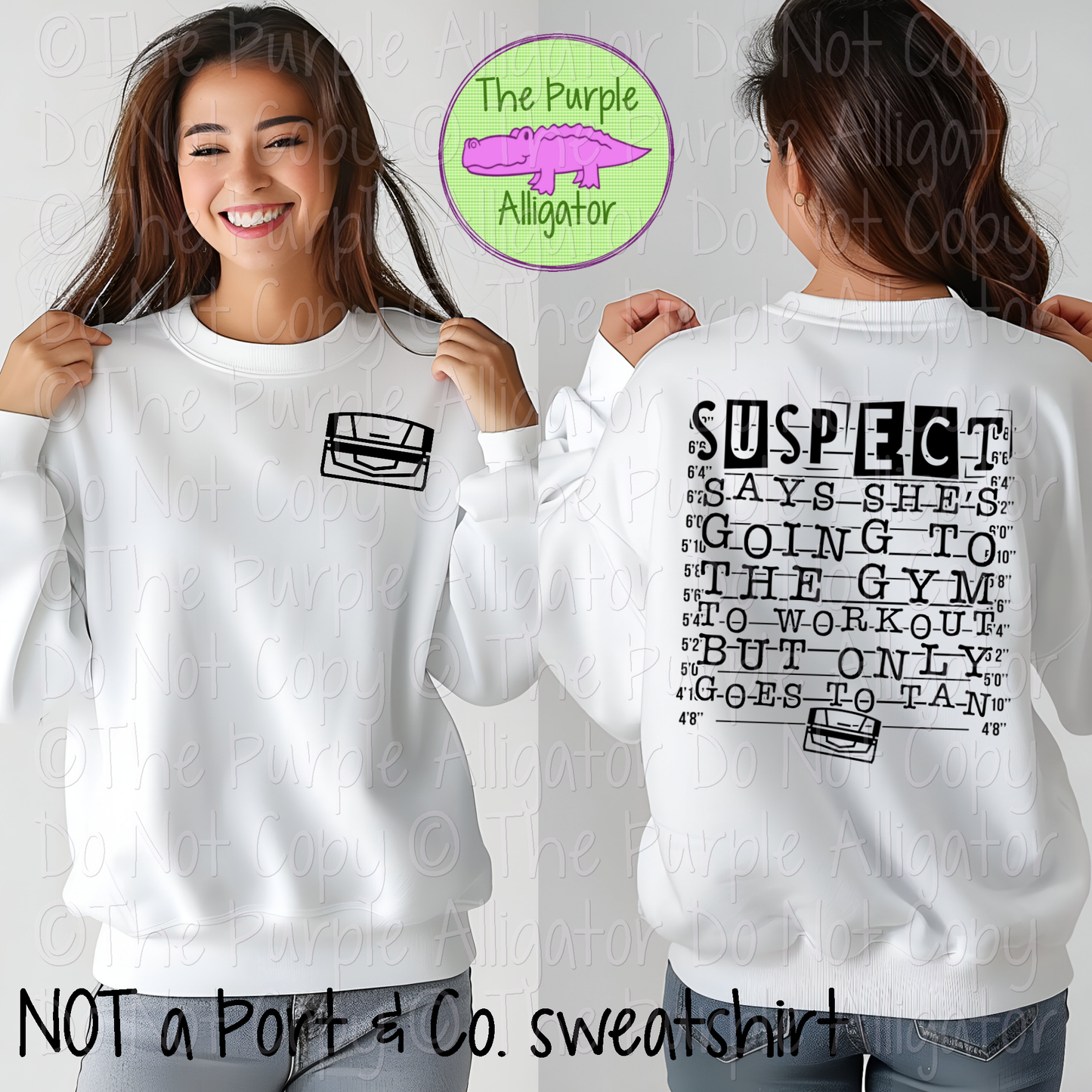 Suspect Says She's Going to the Gym Front/Back Design 0125 (d2f DDD)