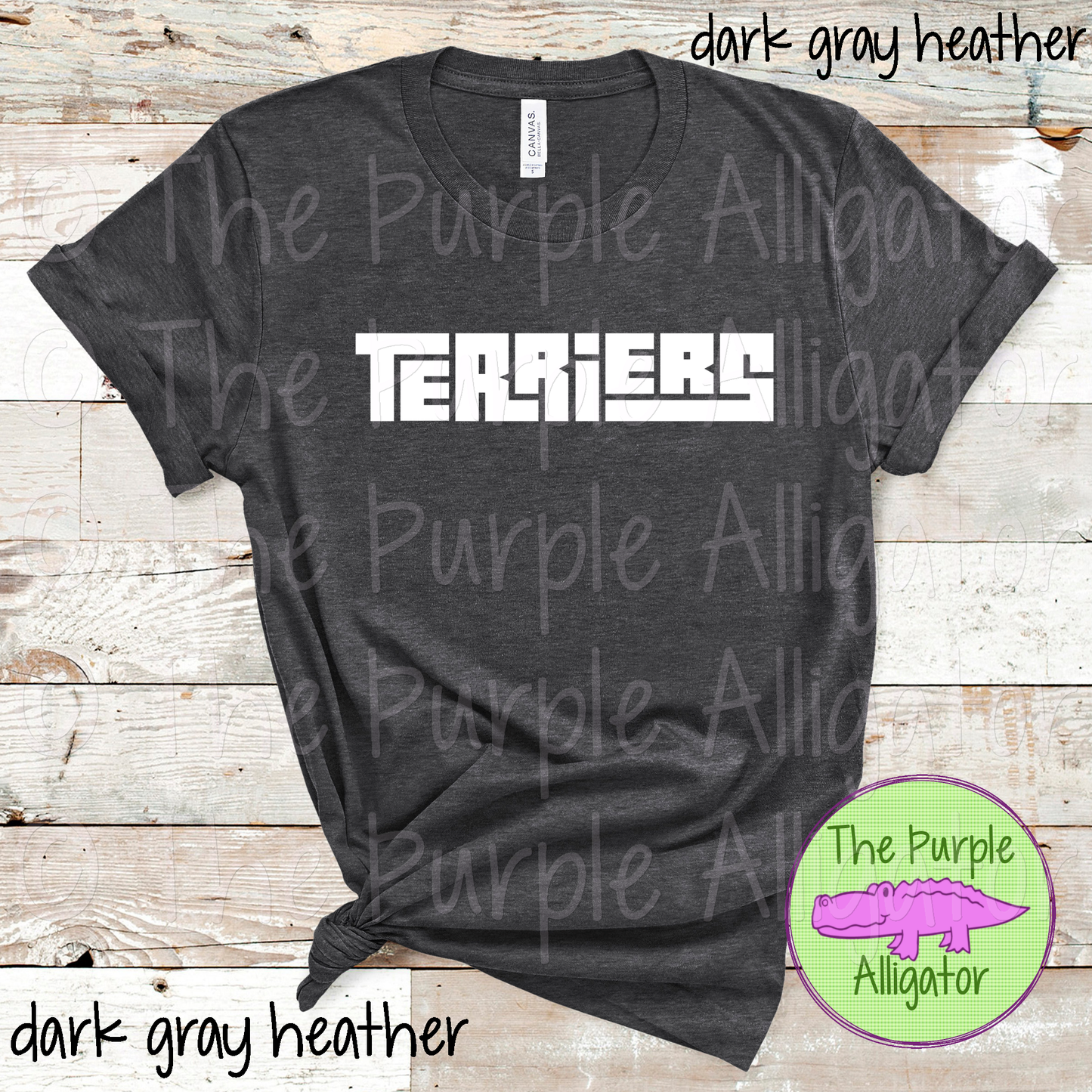Terriers Po-Blo Mascot School Spirit – Bold Block Letter Mascot Spirit Wear Design – CHOOSE YOUR TEXT COLOR (d2f TPA)