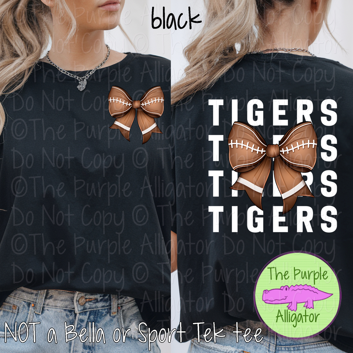 Tigers Mascot Stack Football Bow – Custom Football Mascot Spirit Wear 0325 TPA