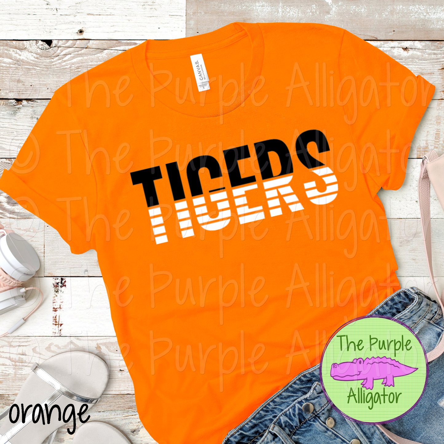 Tigers Split Alpha Mascot School Spirit - CHOOSE YOUR DESIGN COLORS (d2f TPA)