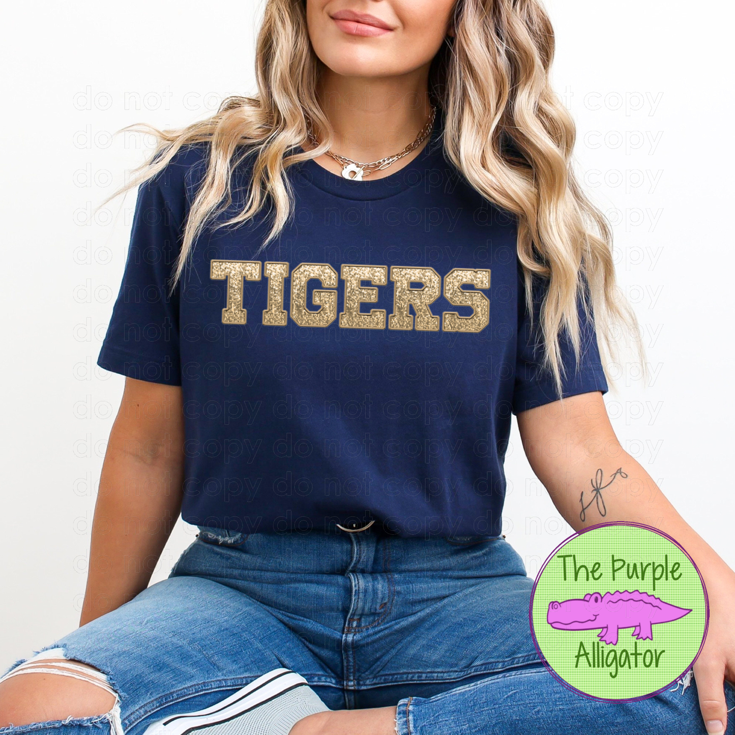 Tigers Gold Faux Sequin Faux Embroidery Mascot School Spirit (d2f TPA)